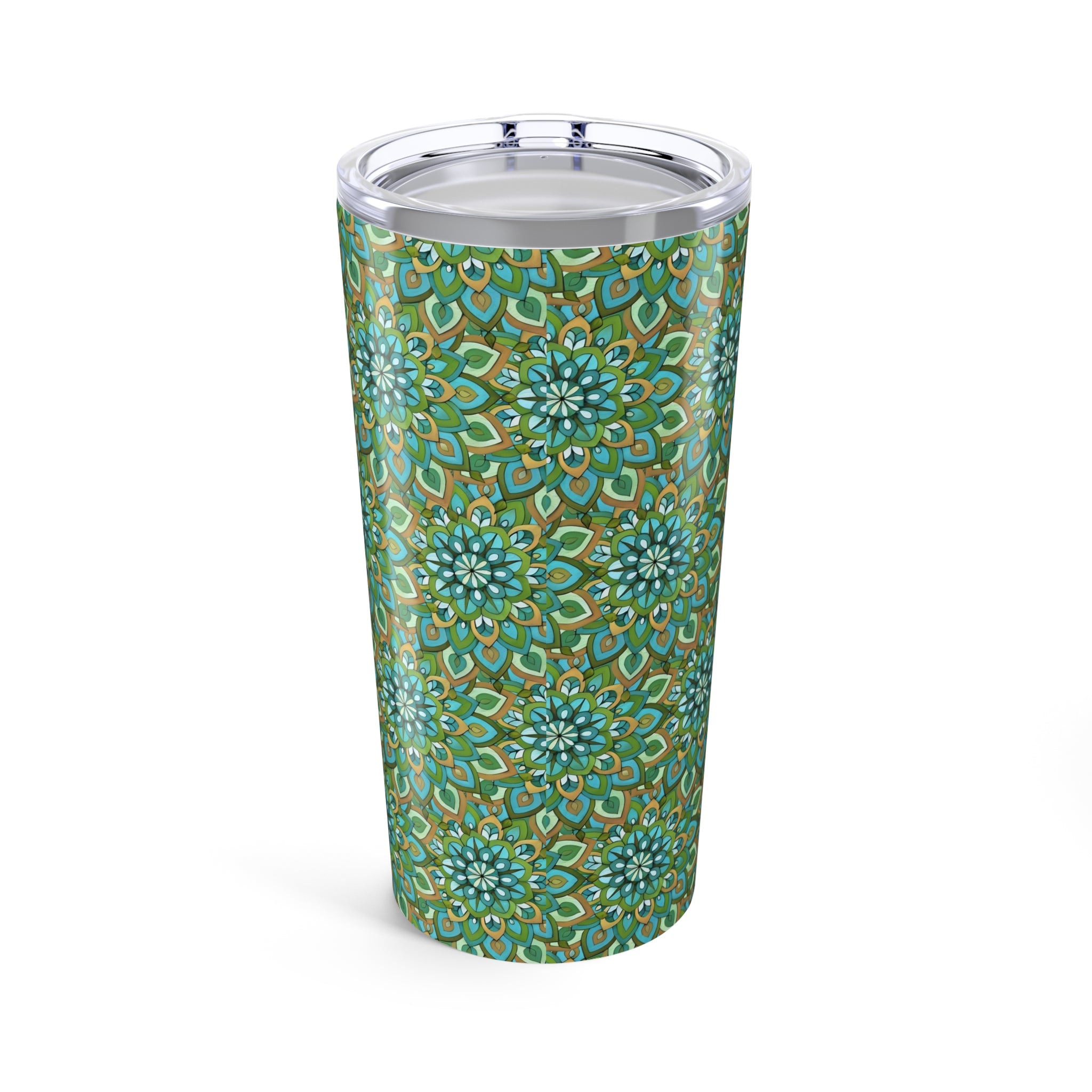 Mary Mandala 20oz Insulated Tumbler — Green Boho Floral Mandala Pattern