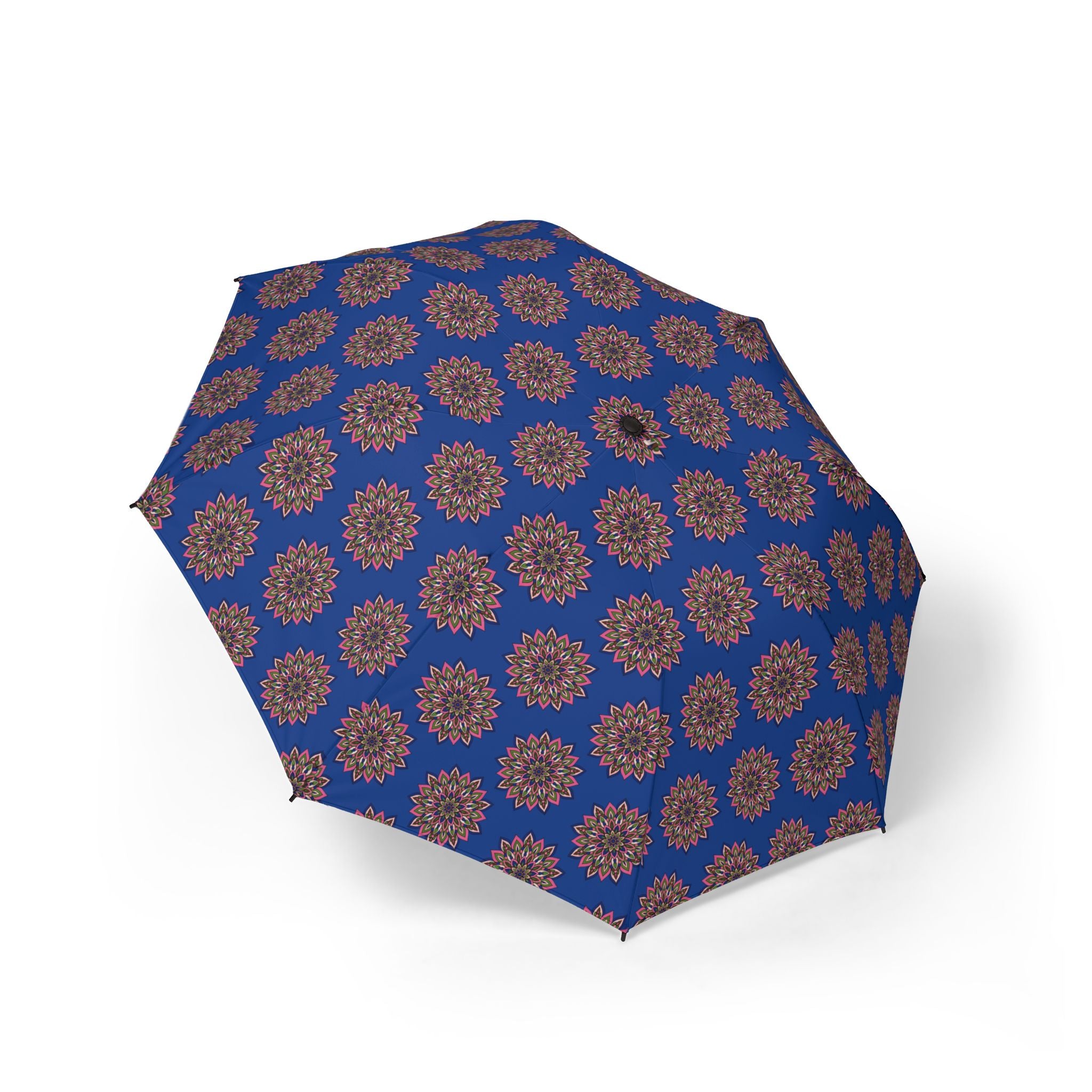 Laura Mandala Art Pink, Blue Mandala Foldable Umbrella — Semi-Automatic Compact Rain Umbrella