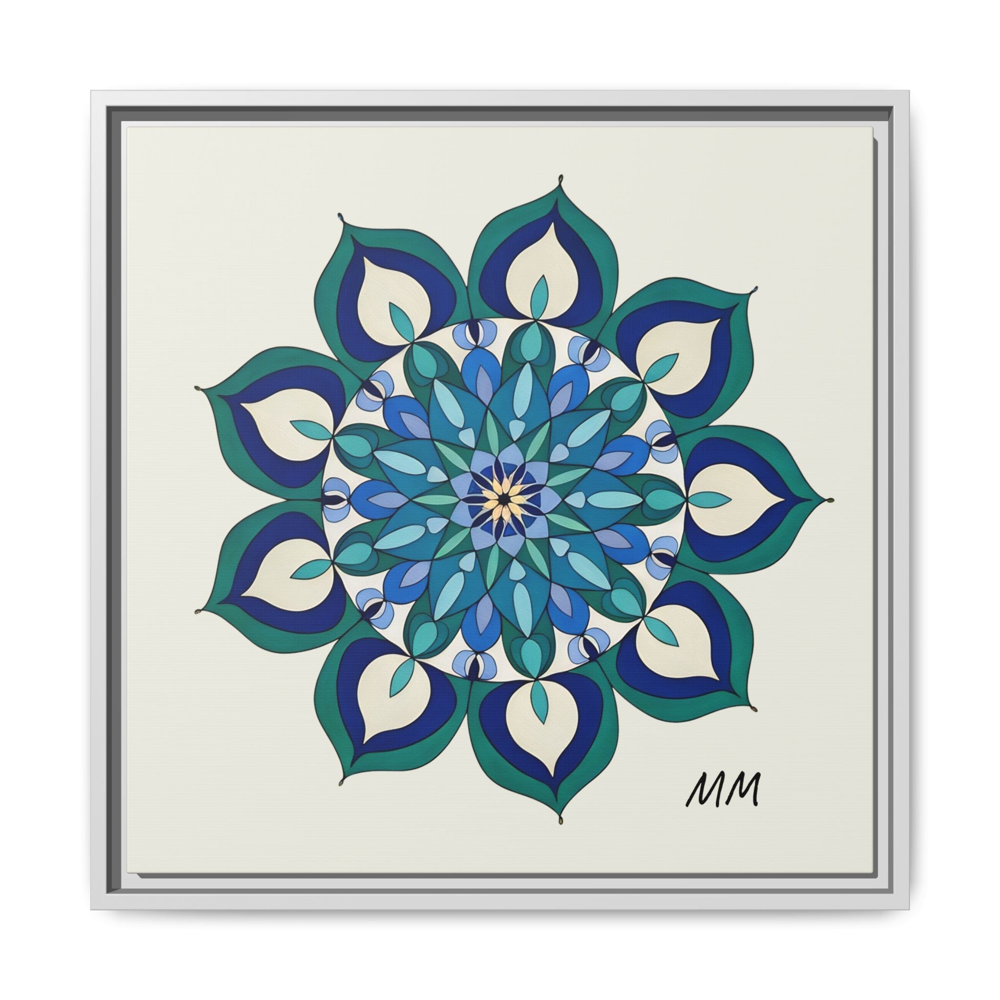 Lottie Framed Blue Green Mandala Wall Art — Matte Canvas Print