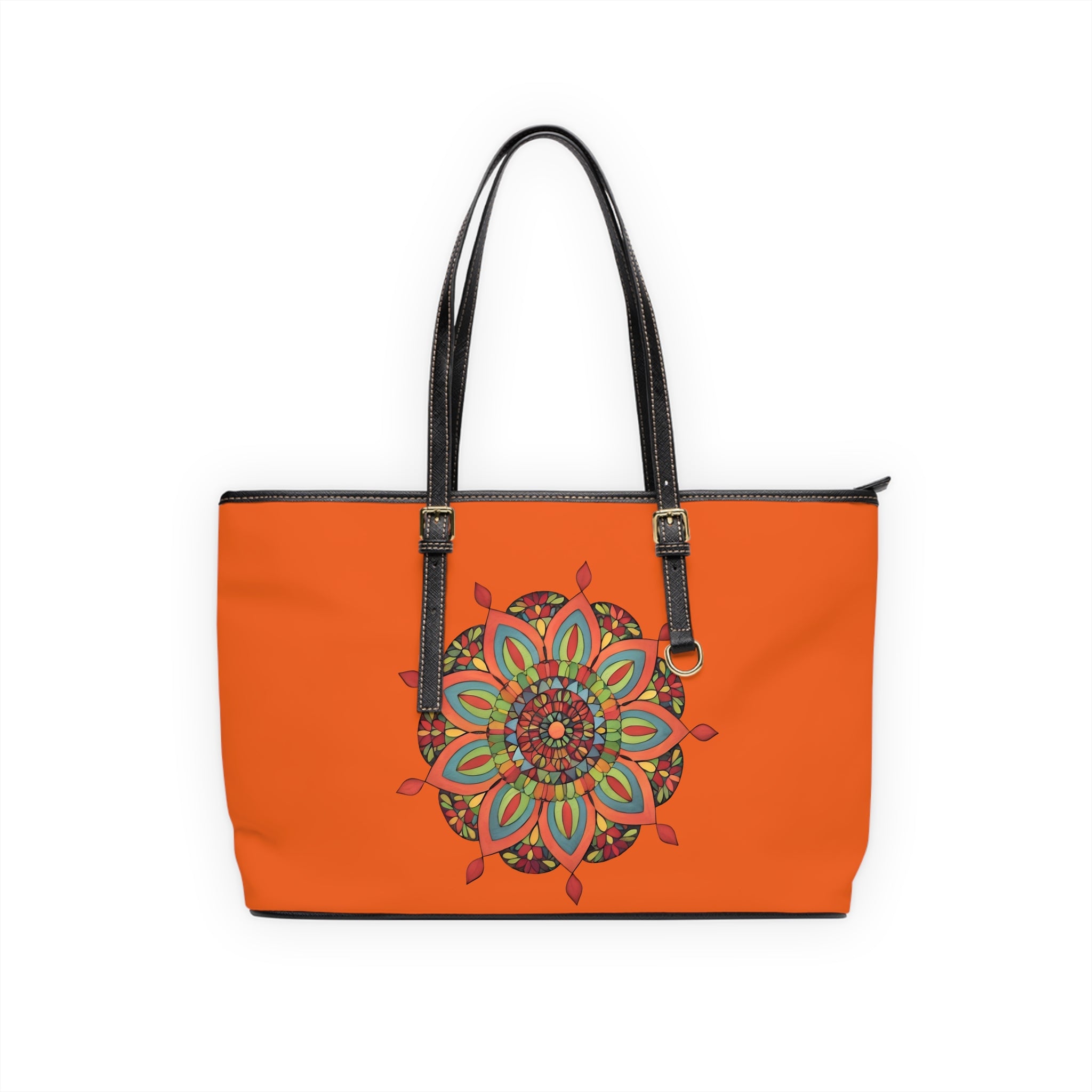 Sadie Mandala Floral PU Leather Shoulder Bag — Orange Boho Tote by Infinite Hue