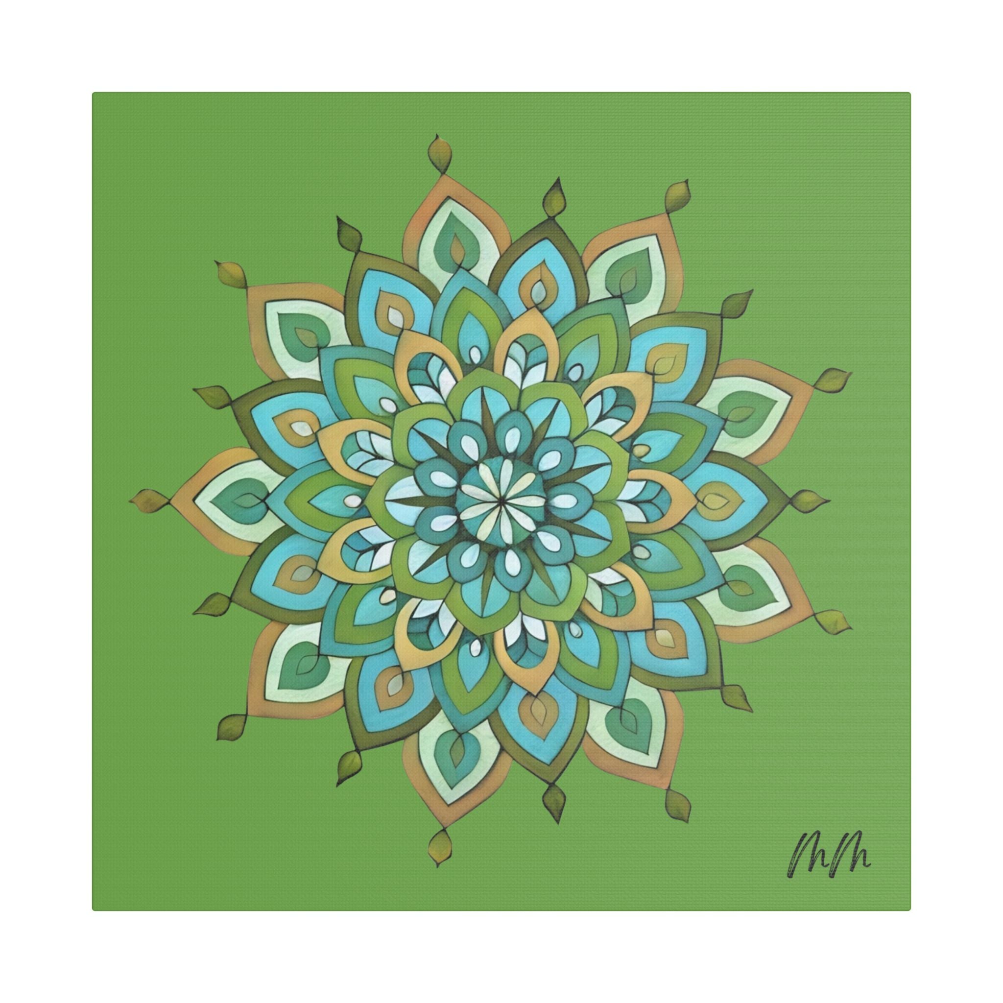 Mary Mandala Green Floral Mandala Canvas Art — Stretched Satin Wall Decor
