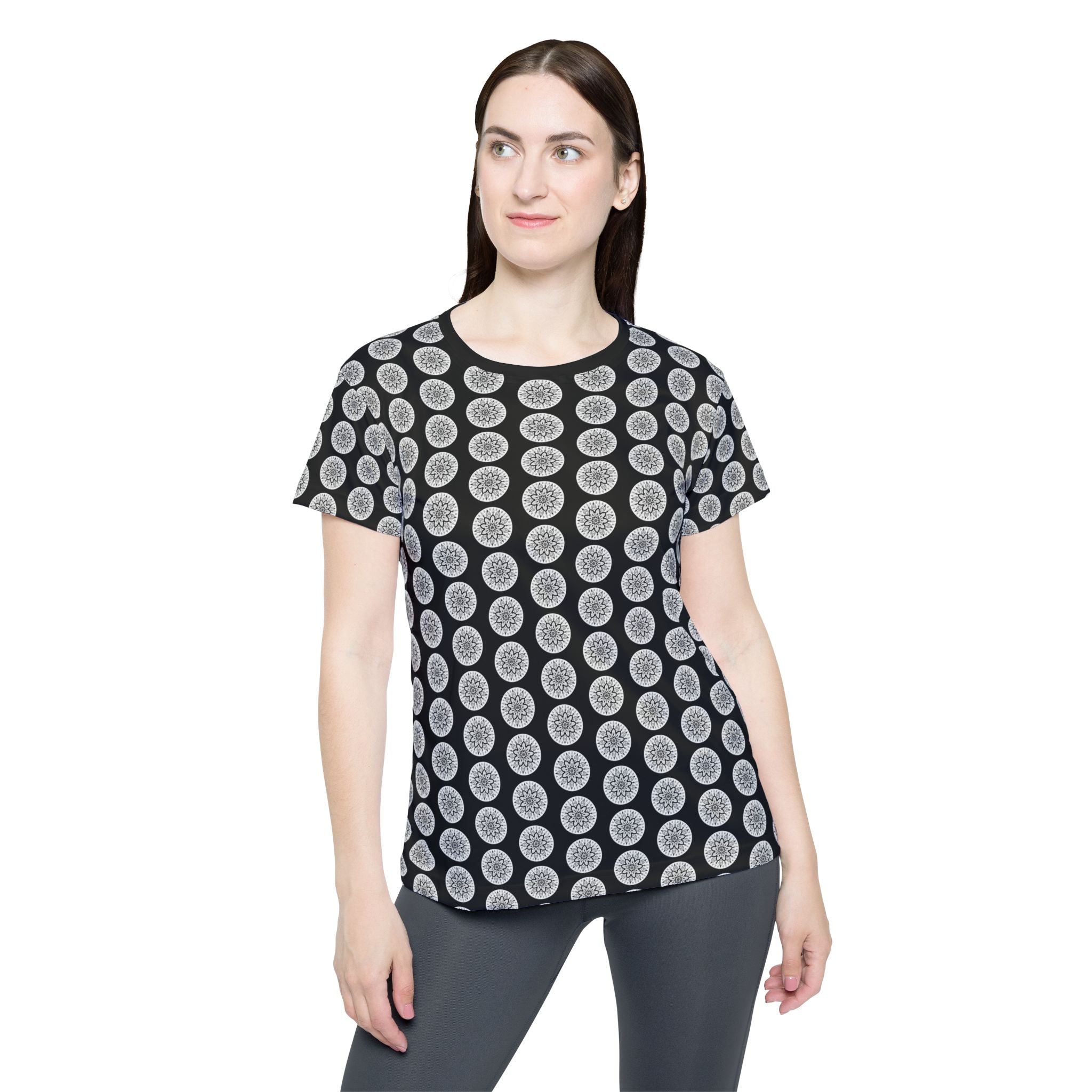 Martin Mandala Women's Athletic Jersey — Black & White Geometric Circle All-Over Print