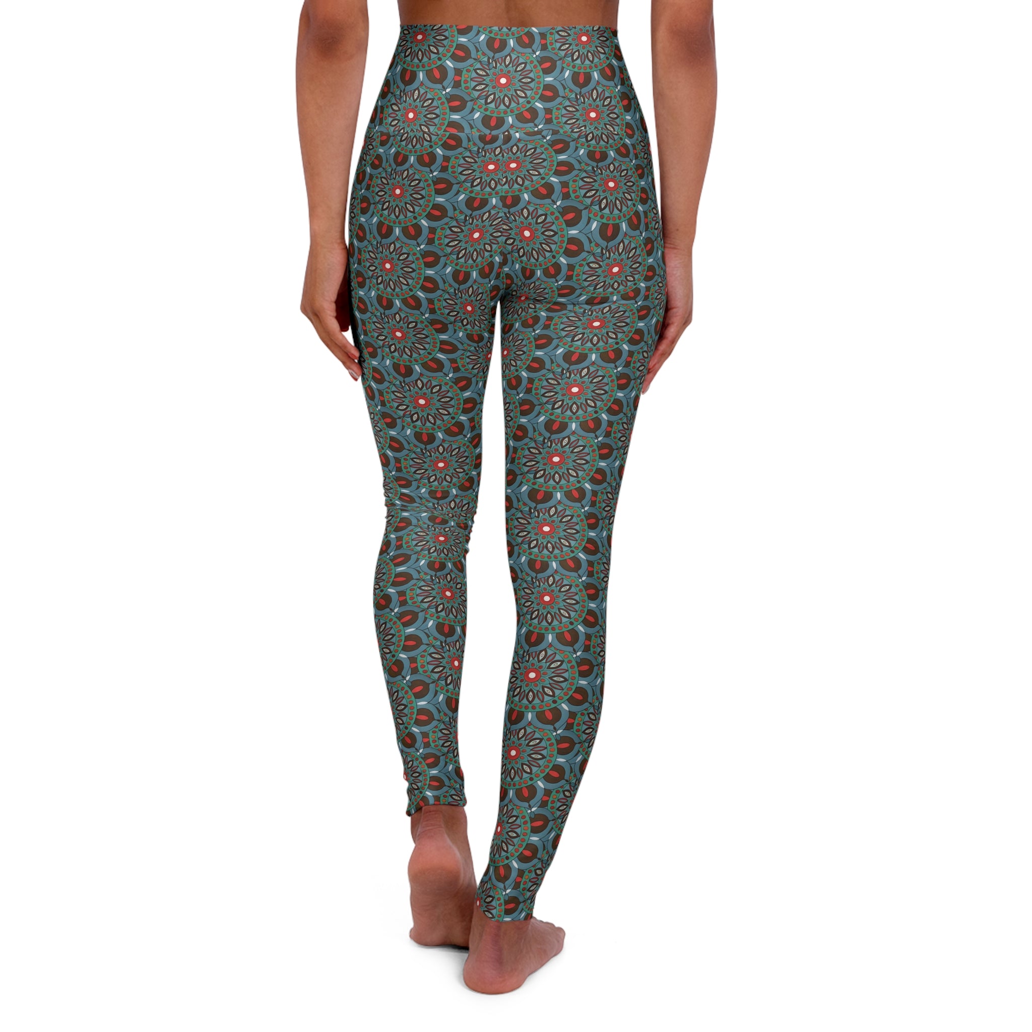 Everlee Mandala Art High-Waisted Yoga Leggings — Teal Boho All-Over Print