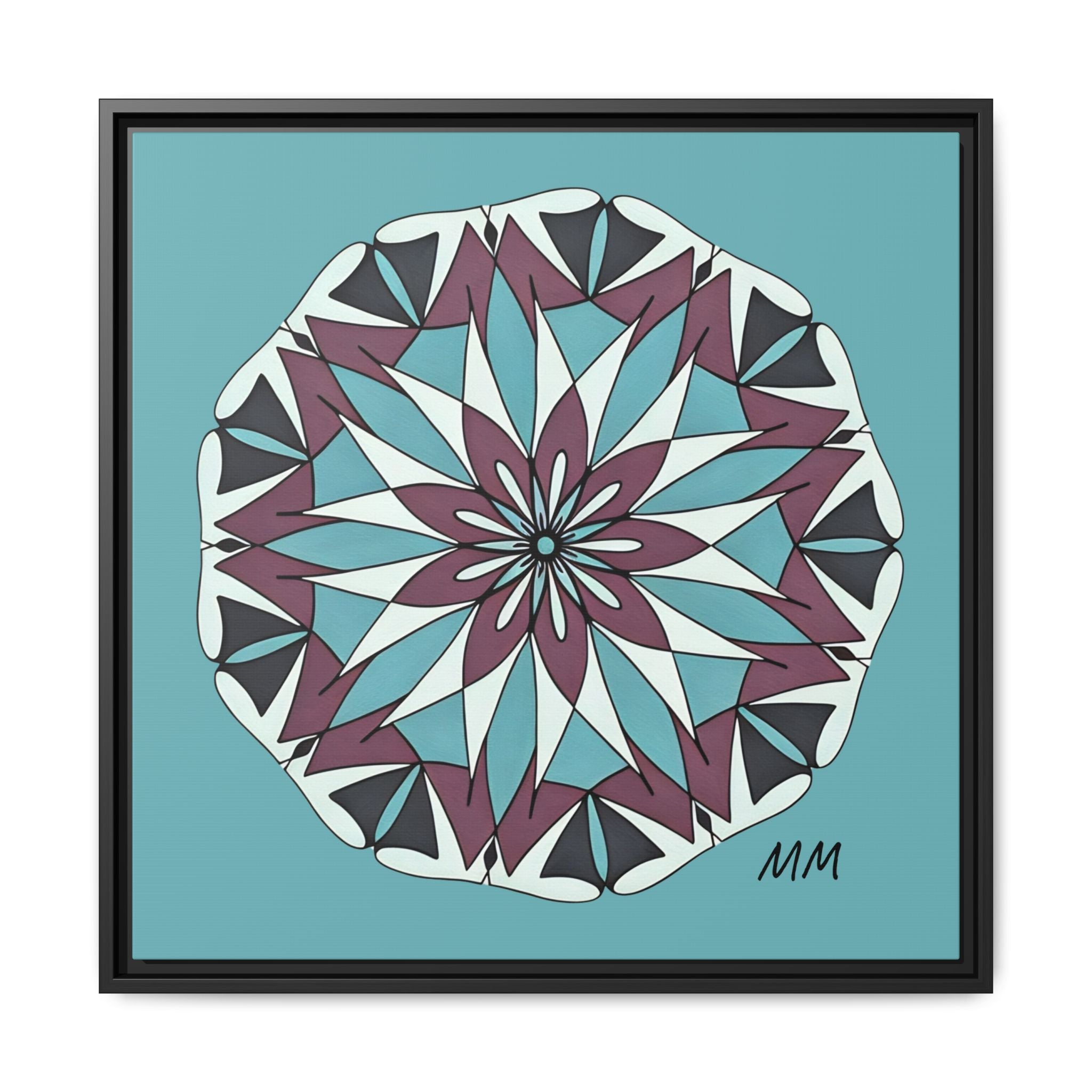 Milani Framed Mandala Canvas Wall Art — Teal & Plum Geometric Design
