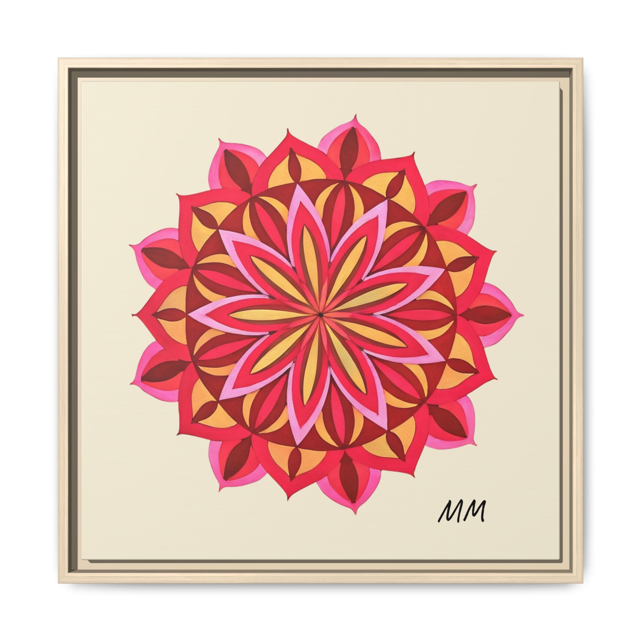 Elodie Framed Floral Mandala Canvas Art — Pink & Red Decorative Wall Print