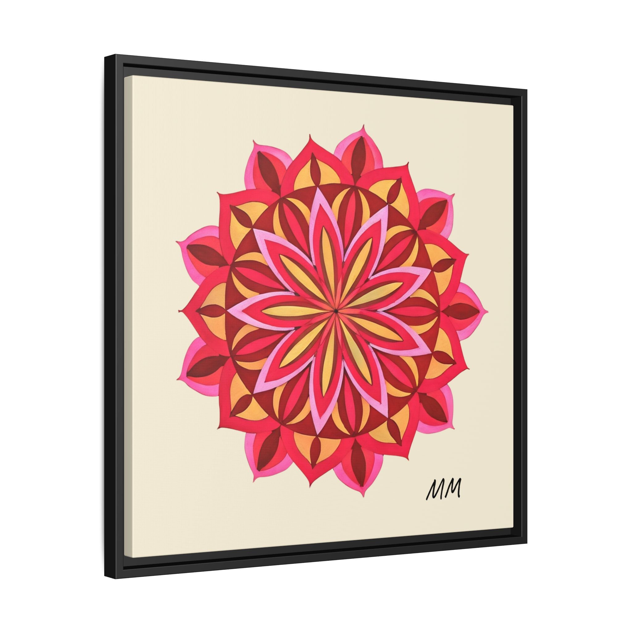 Elodie Framed Floral Mandala Canvas Art — Pink & Red Decorative Wall Print
