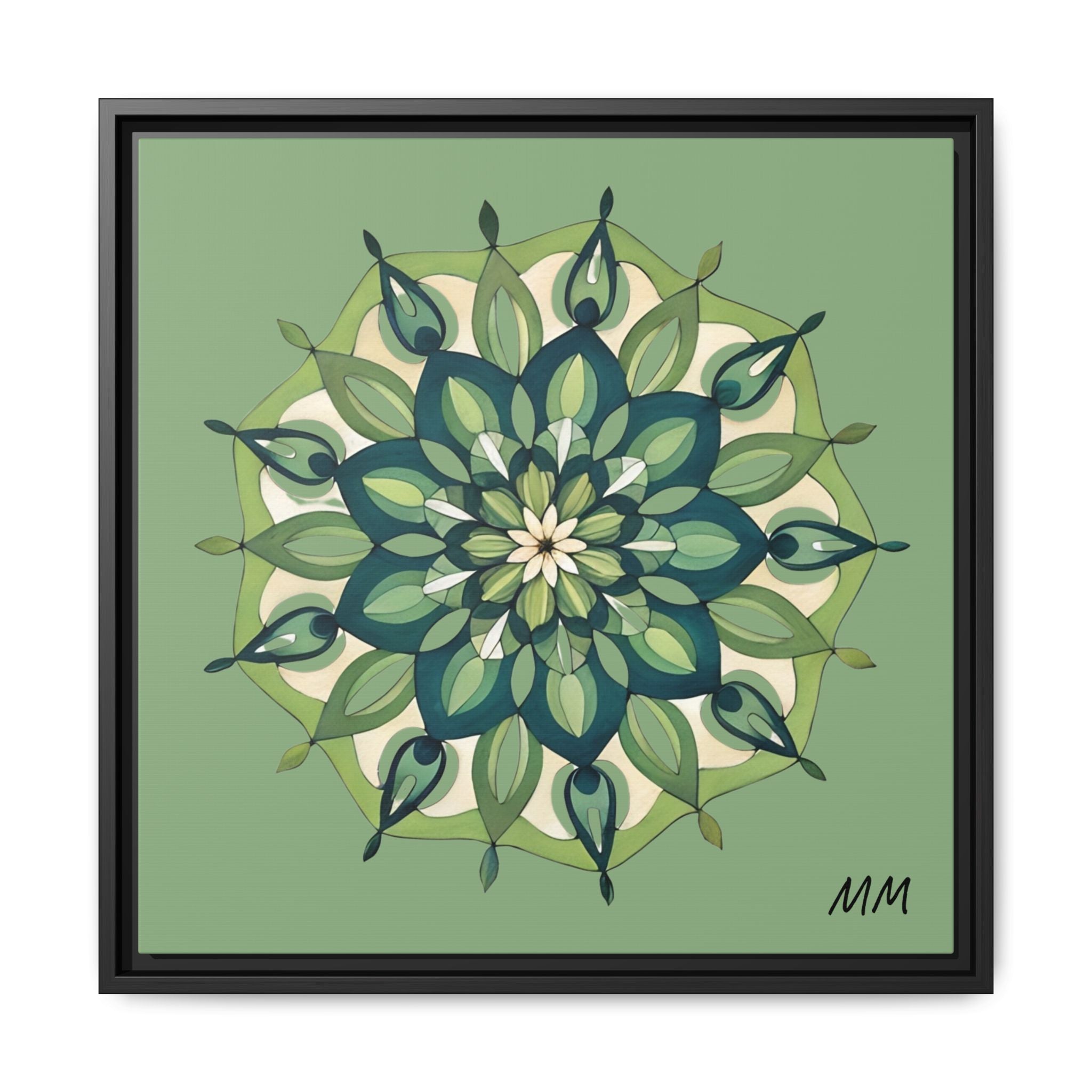 Evie Green Floral Mandala Matte Canvas Framed Wall Art