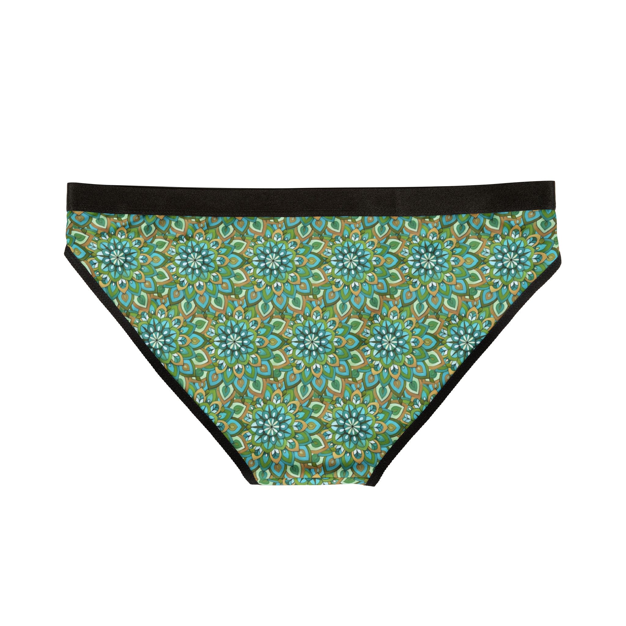 Mary Mandala Art Floral Kaleidoscope Bikini Briefs — Green Mandala Print Women's Underwear