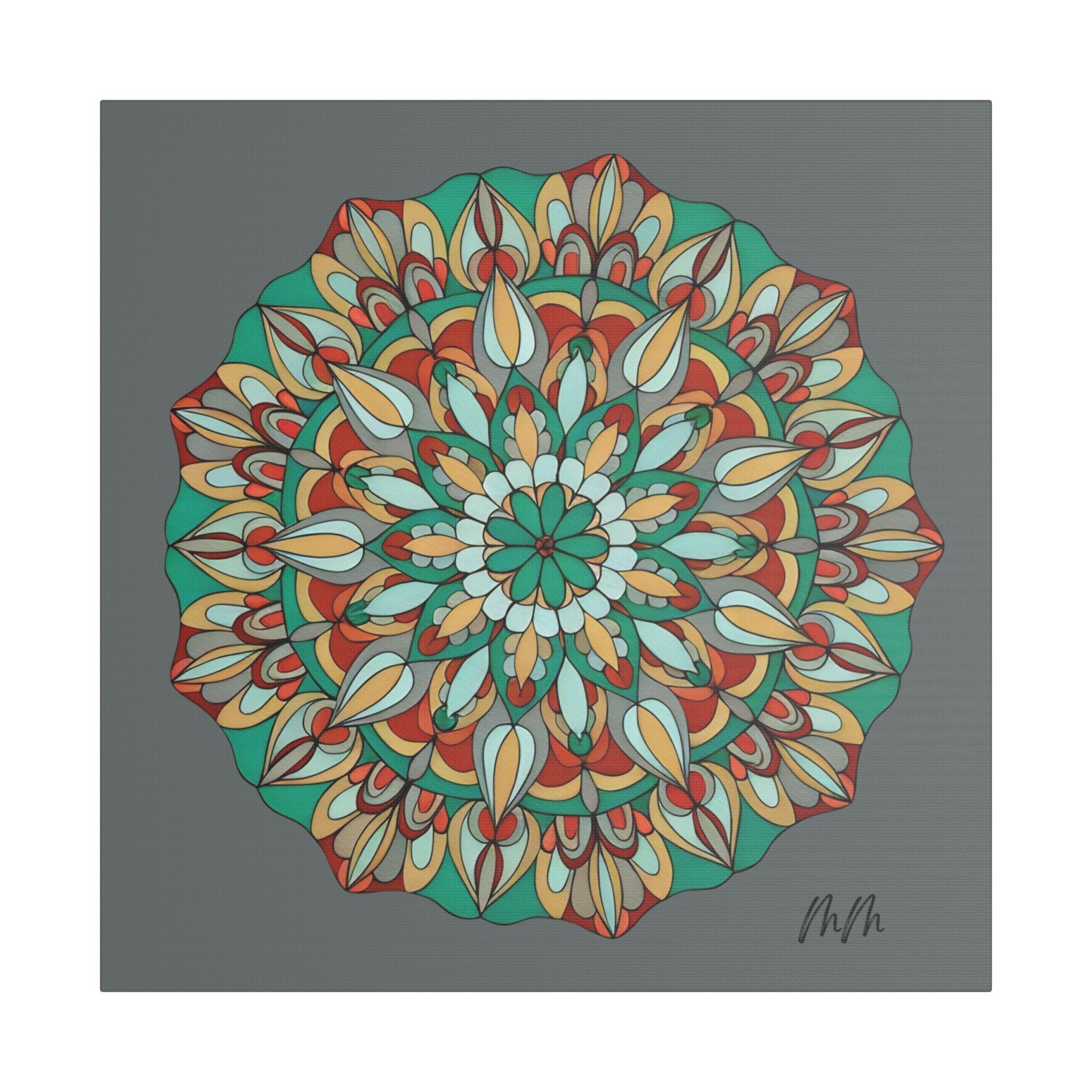 Myra Mandala Wall Art Canvas — Teal & Orange Geometric Boho Decor (Stretched Satin)