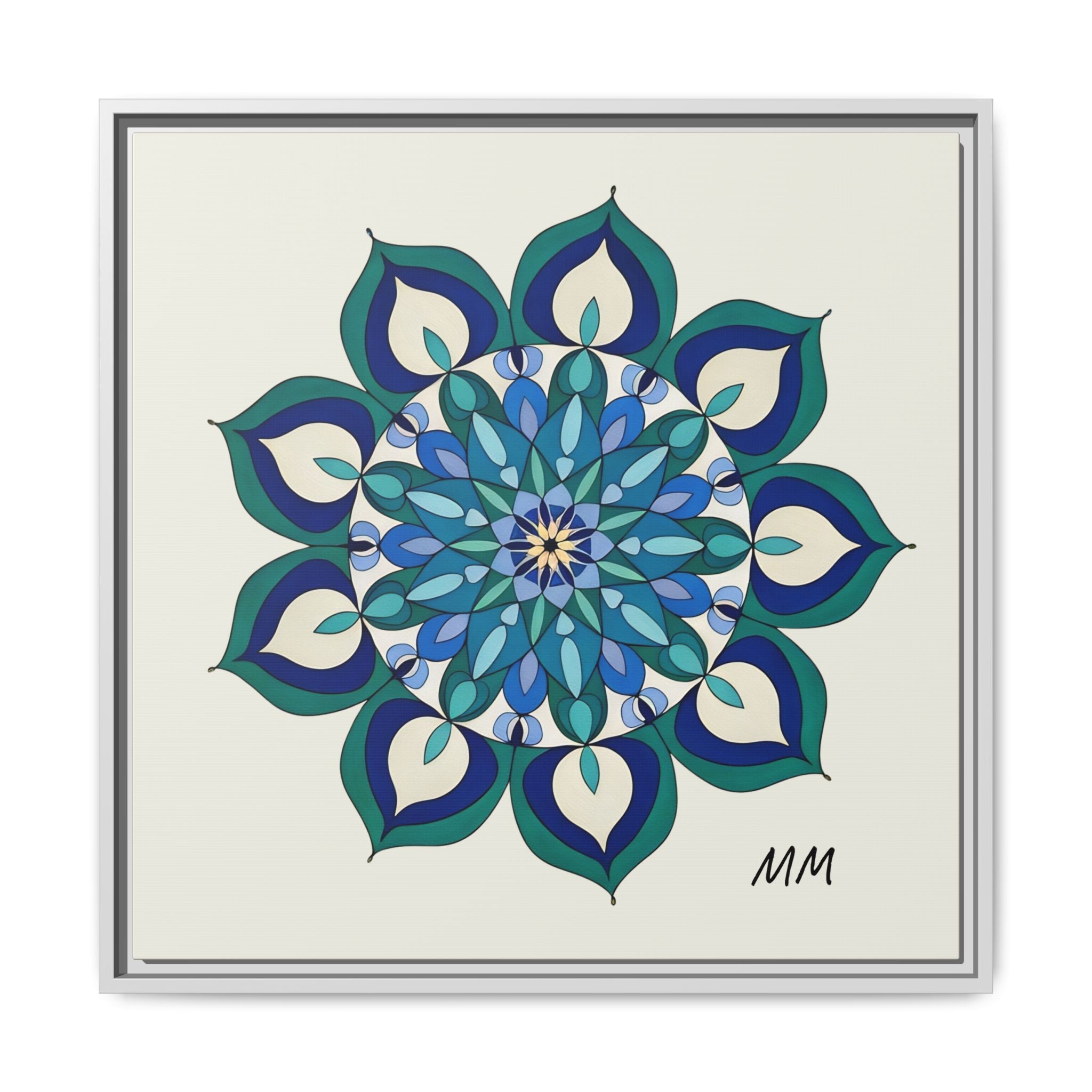 Lottie Framed Blue Green Mandala Wall Art — Matte Canvas Print
