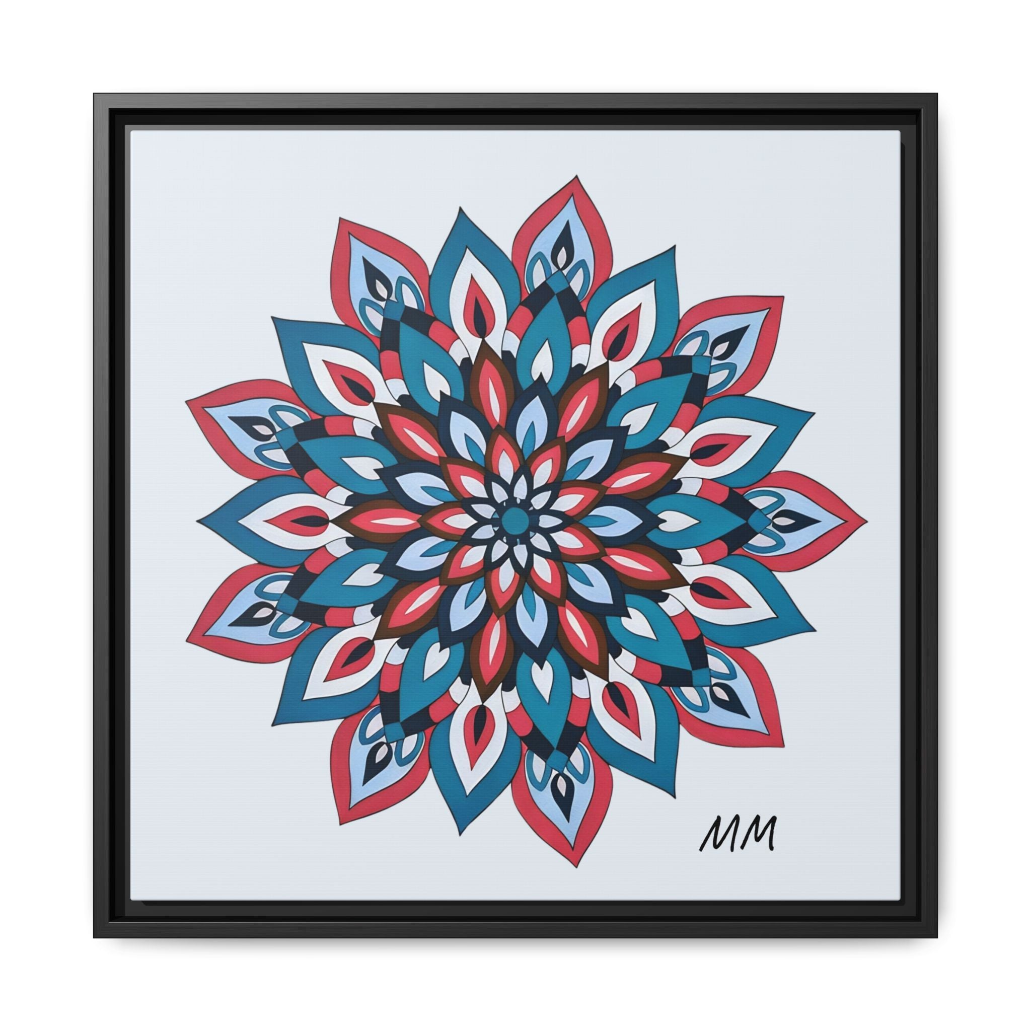 Quinn Framed Mandala Wall Art Print — Blue & Coral Floral Canvas