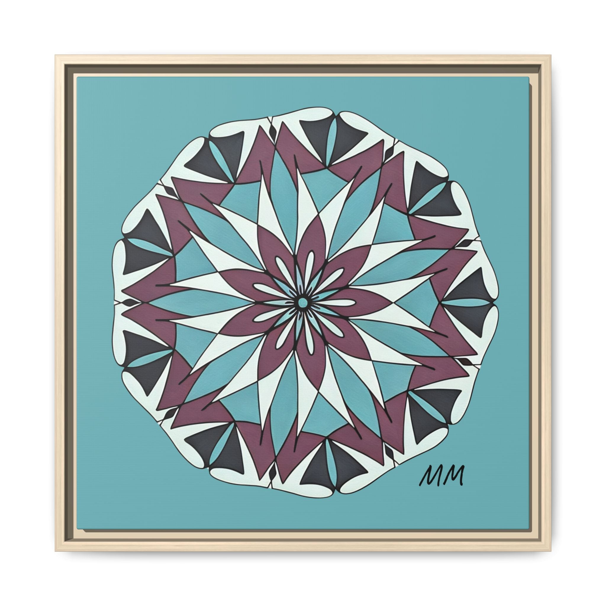 Milani Framed Mandala Canvas Wall Art — Teal & Plum Geometric Design