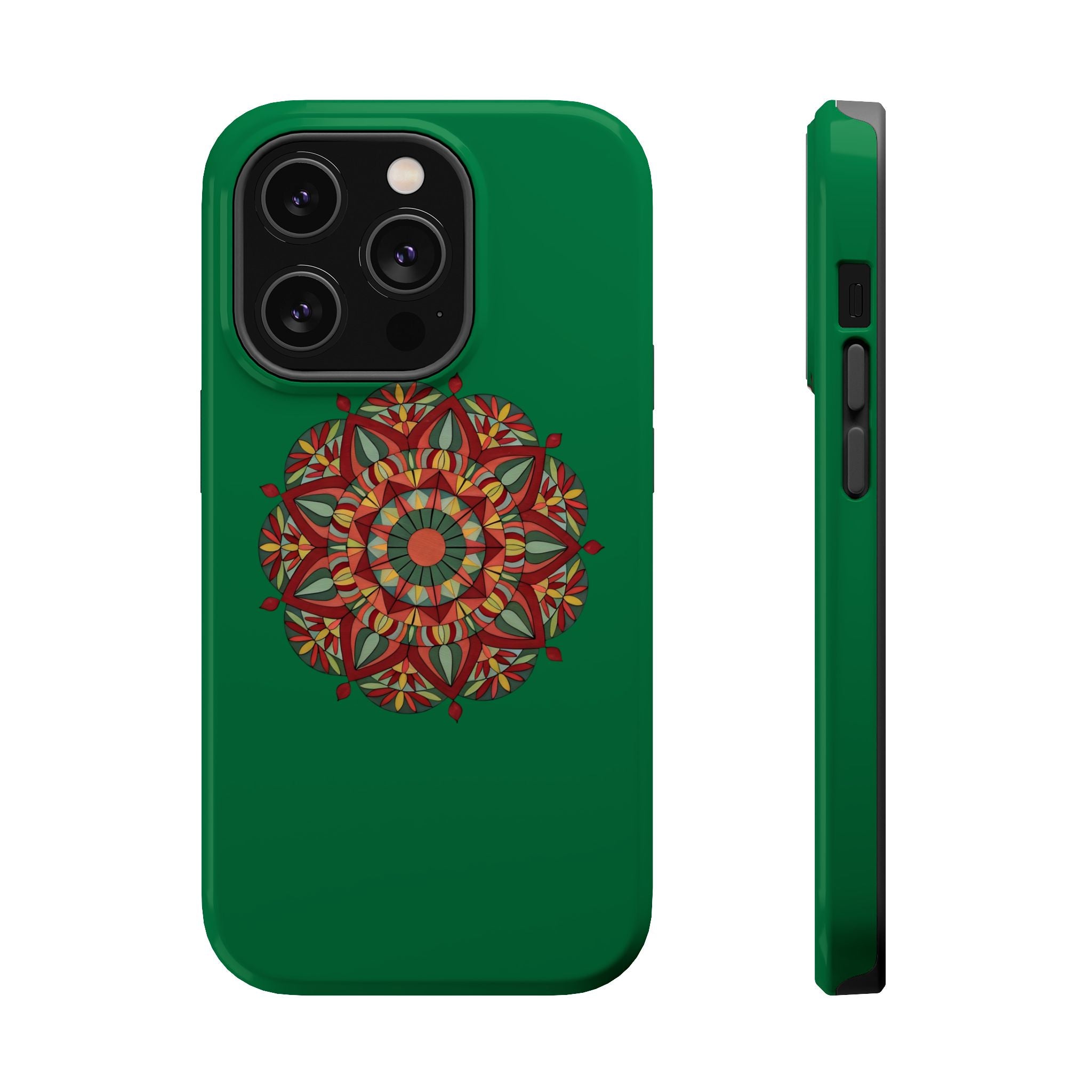 Thalia Mandala Art Impact-Resistant Magnetic Phone Case — Red Green Floral Mosaic