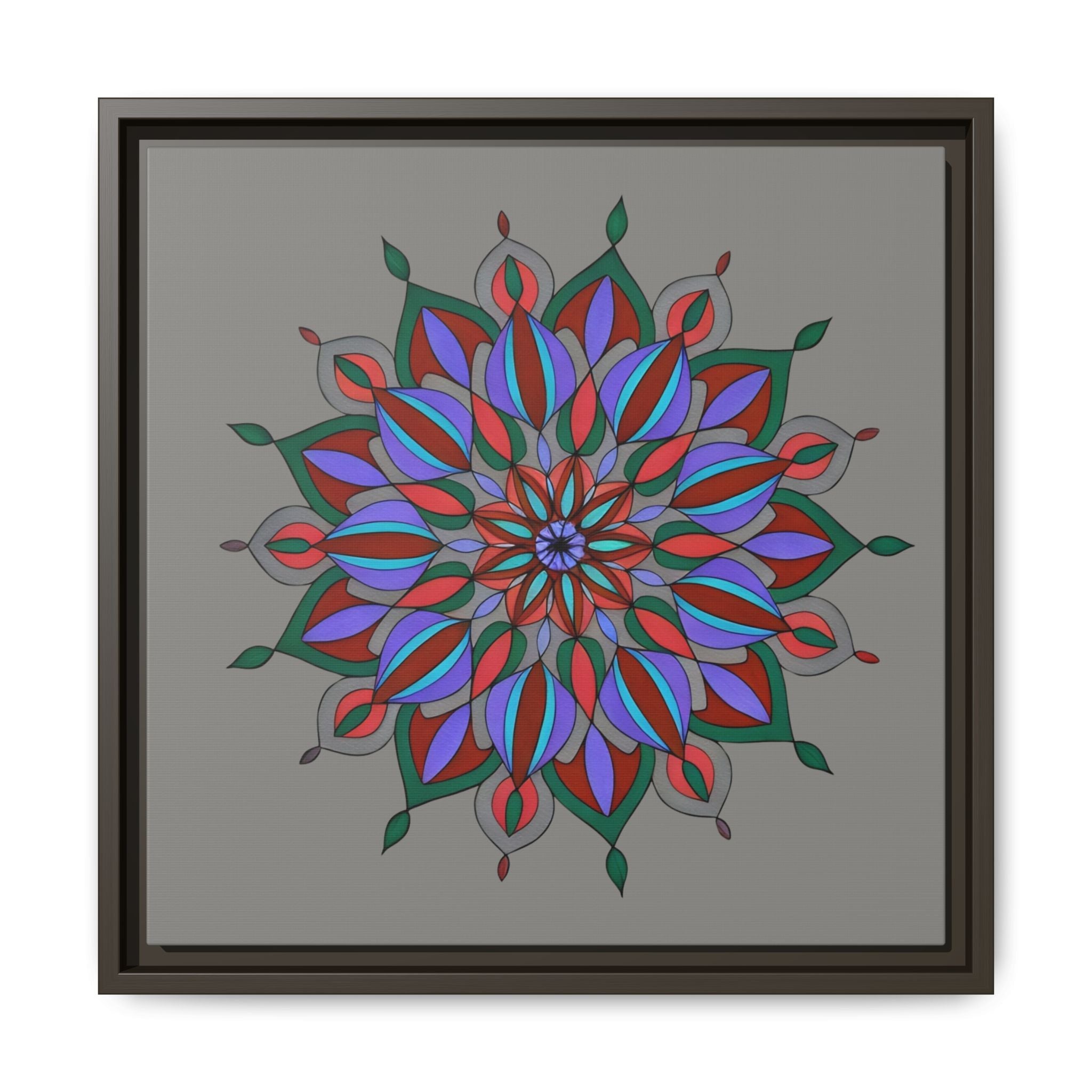 Maya Framed Floral Mandala Matte Canvas Wall Art — Teal Boho Home Decor
