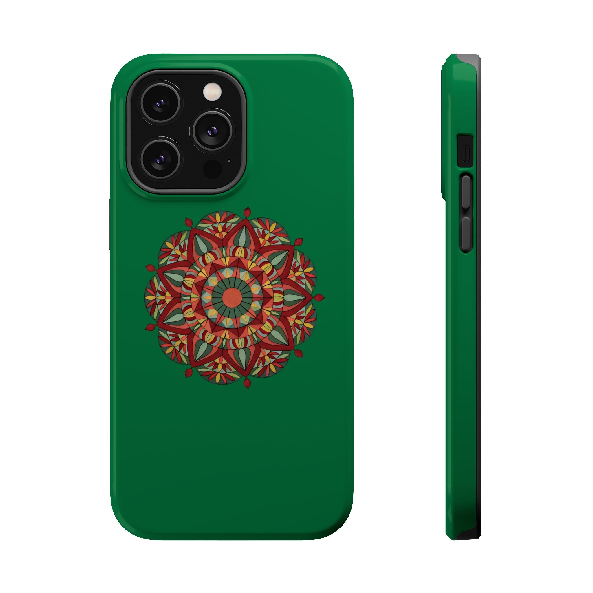 Thalia Mandala Art Impact-Resistant Magnetic Phone Case — Red Green Floral Mosaic