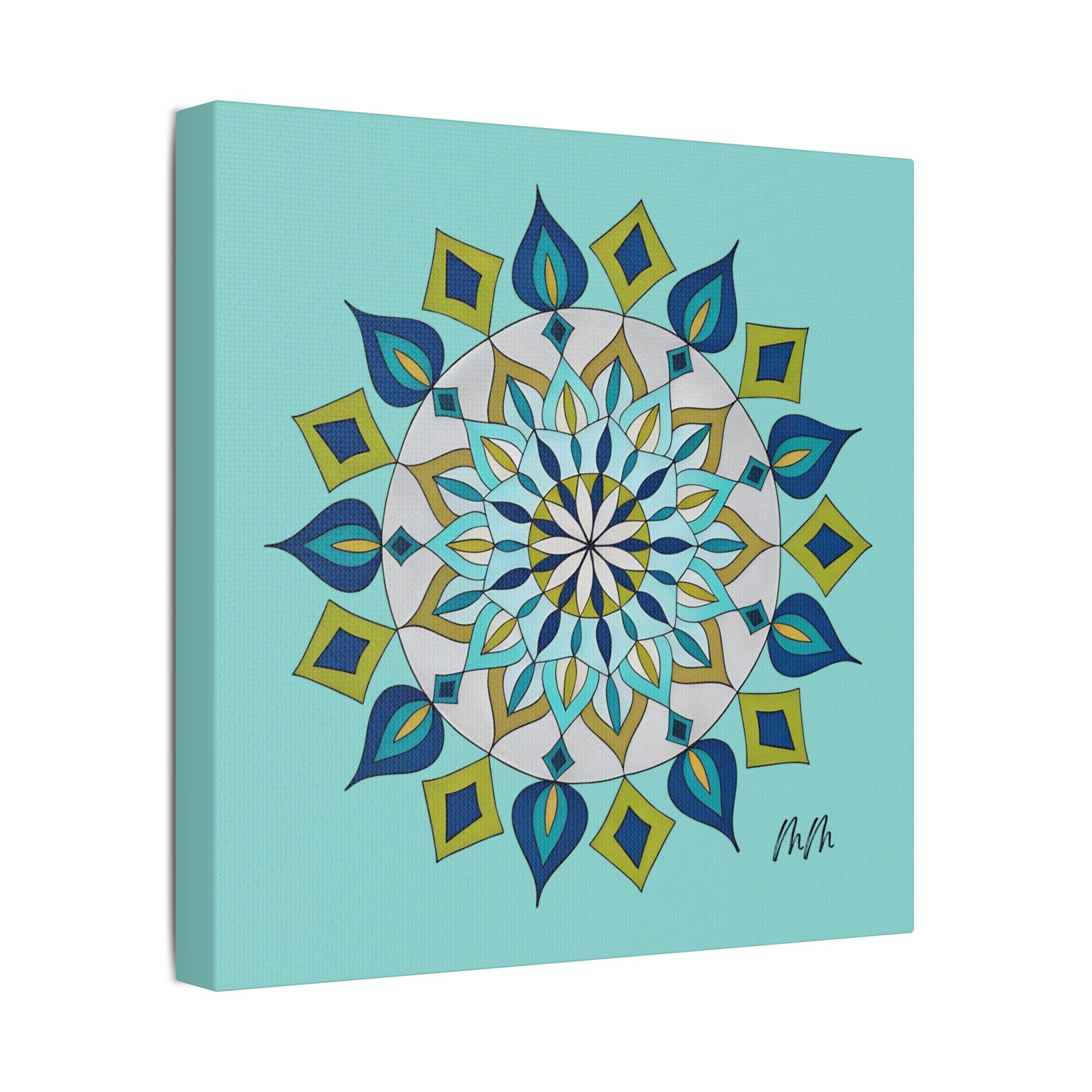Emry Mandala Turquoise Satin Canvas Print — Geometric Wall Art