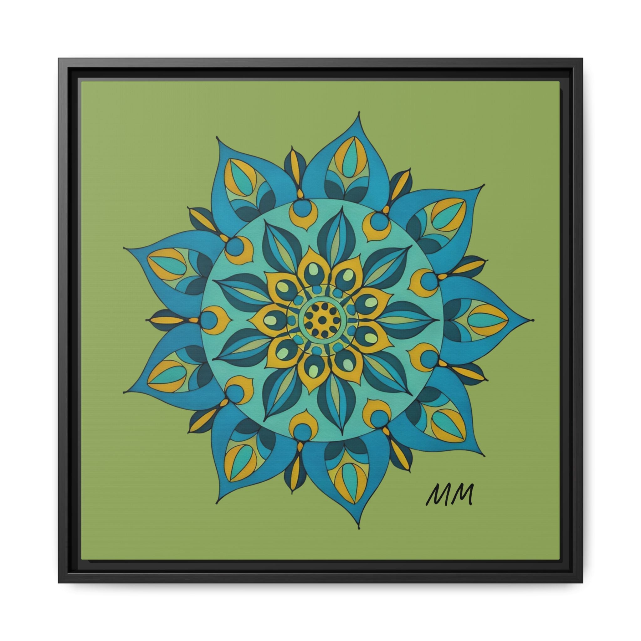 Genesis Framed Mandala Wall Art — Teal & Gold Floral Canvas