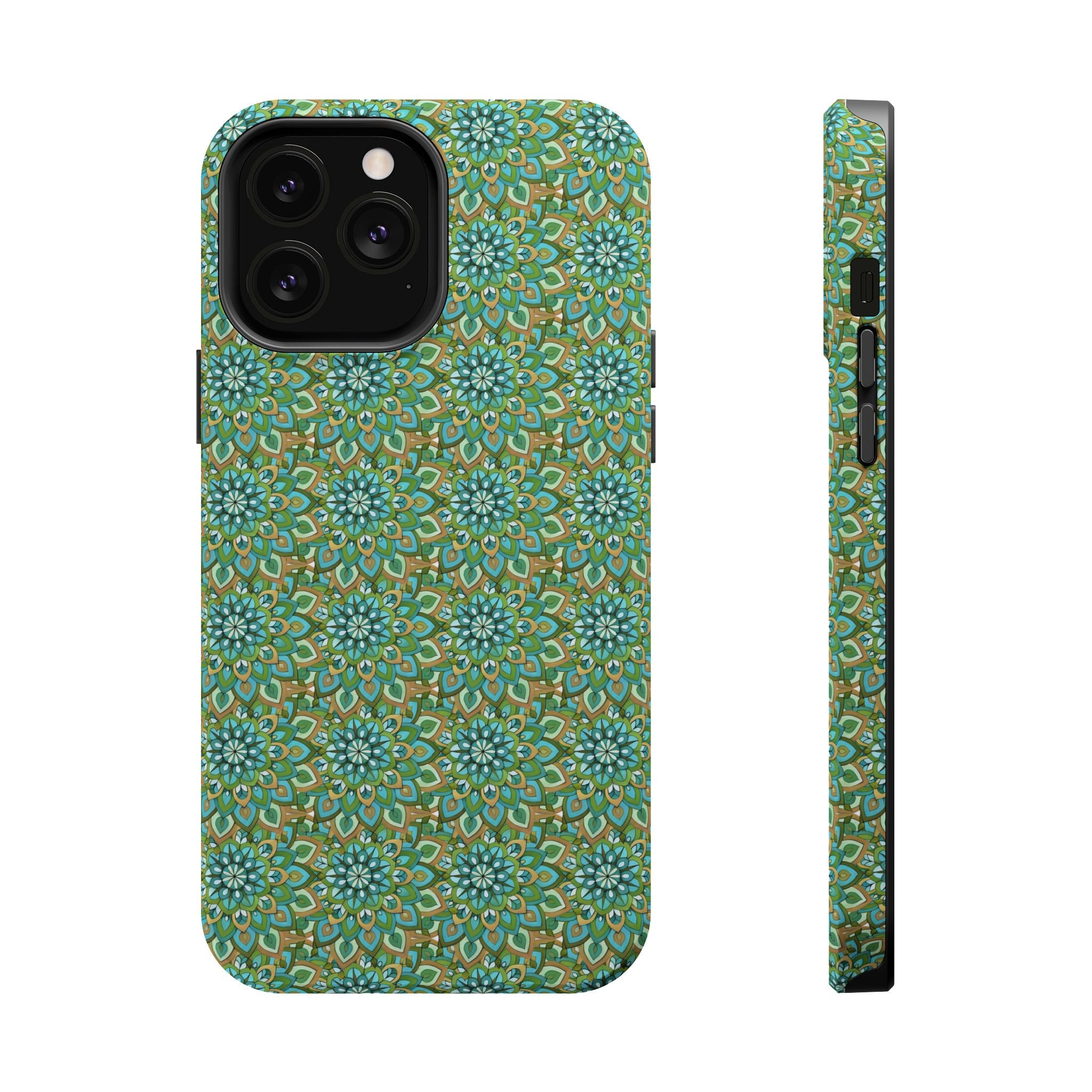 Mary Mandala Magnetic Impact-Resistant Phone Case — Green Floral Mandala Pattern