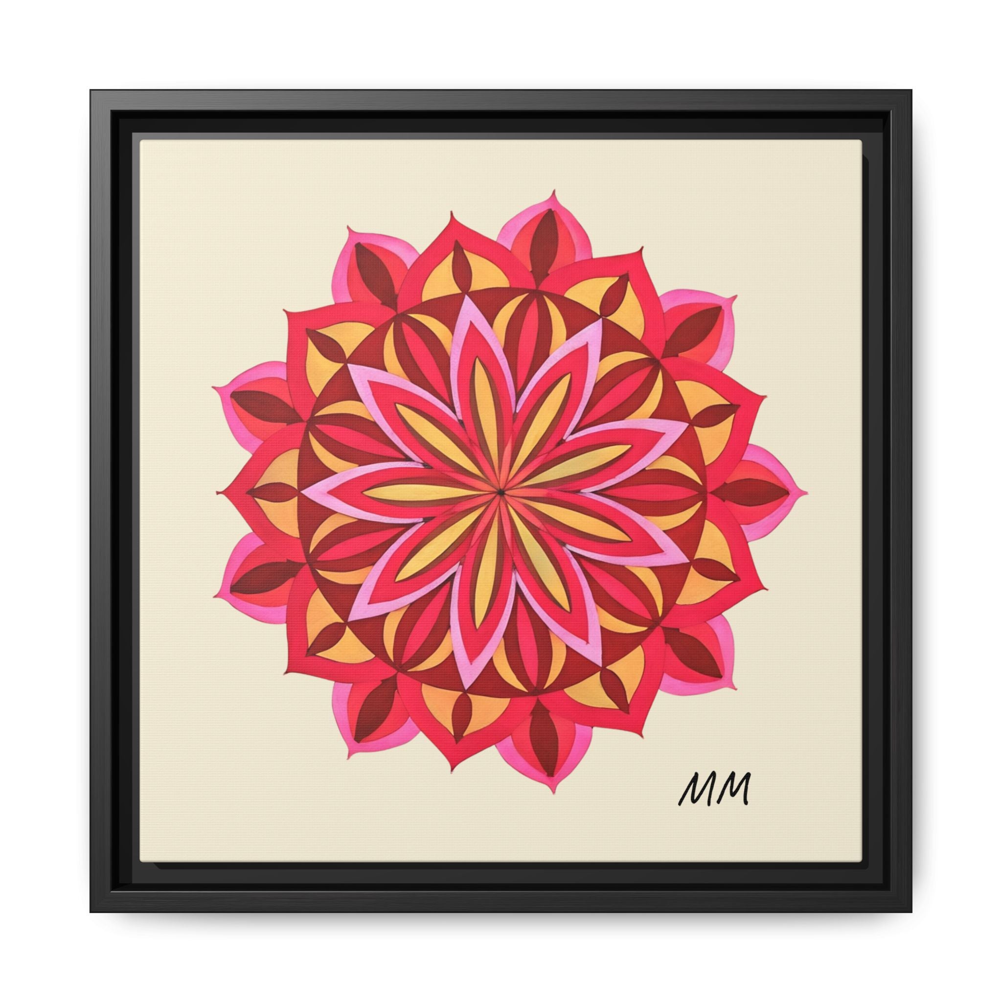 Elodie Framed Floral Mandala Canvas Art — Pink & Red Decorative Wall Print