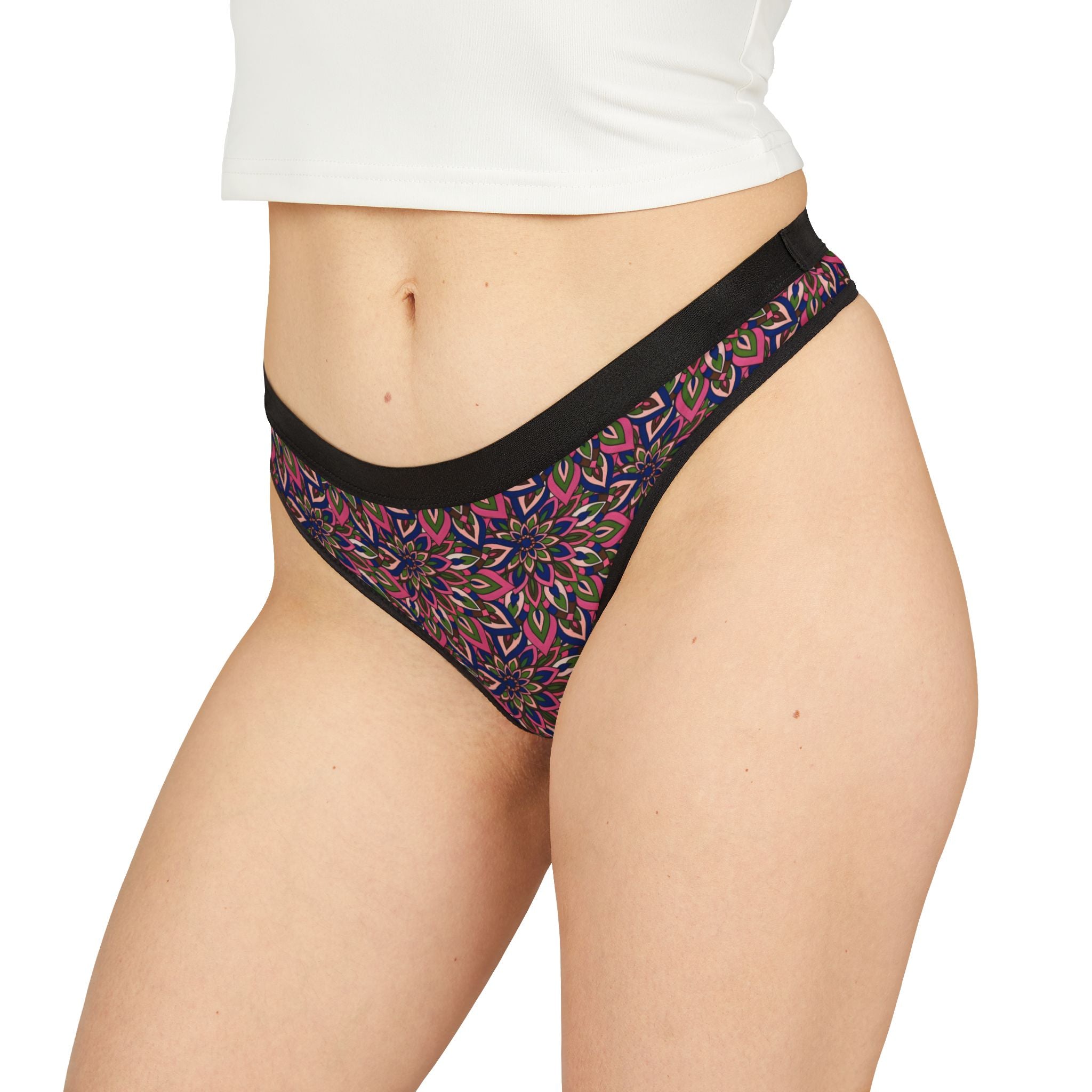 Laura Mandala Art Floral Kaleidoscope Women's Thong — Colorful Mandala Print Seamless Panty