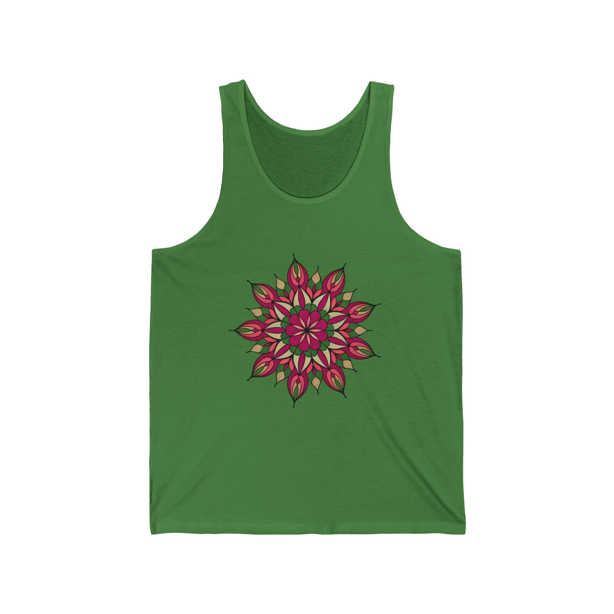 Avery Mandala Tank Top — Pink Green Geometric Flower Graphic