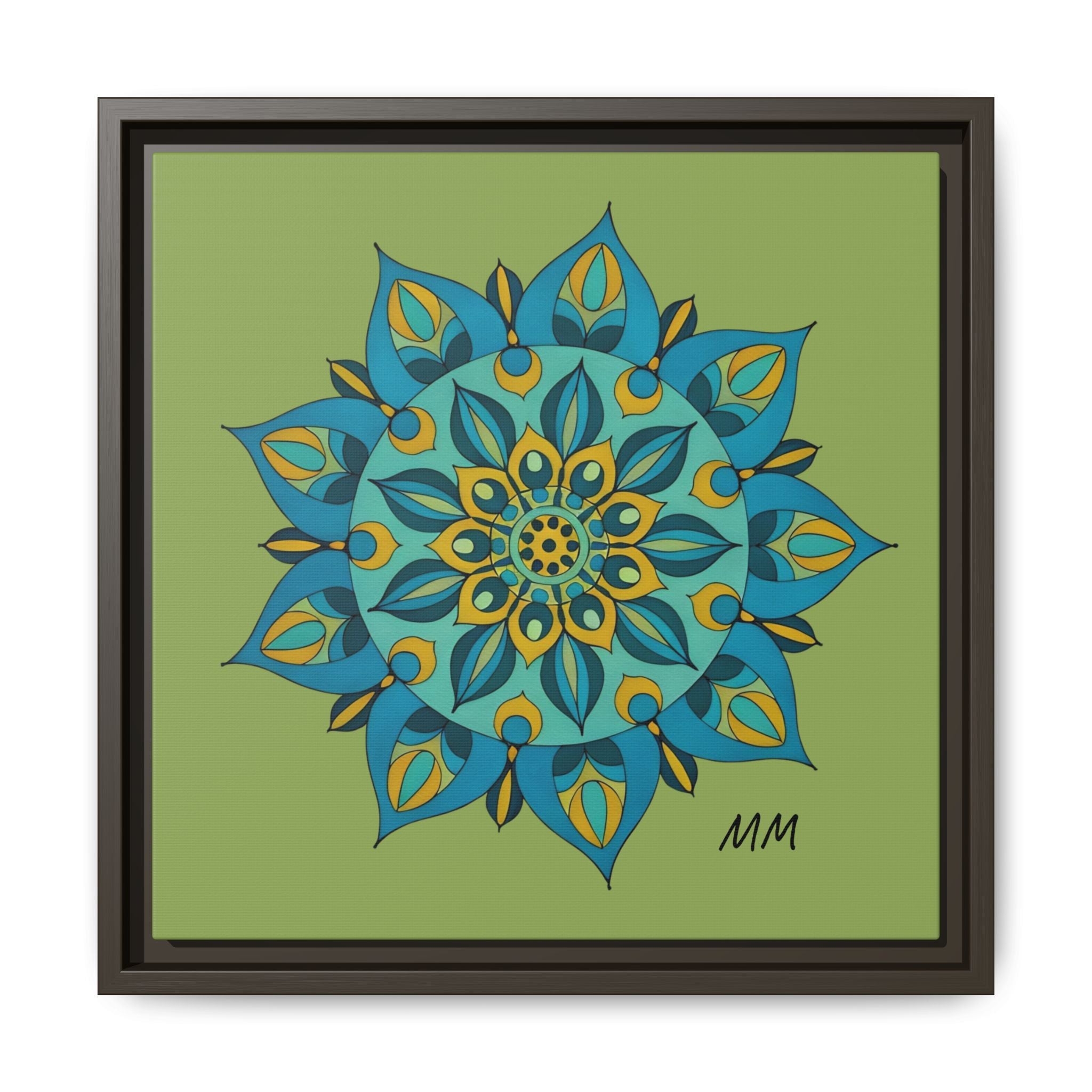Genesis Framed Mandala Wall Art — Teal & Gold Floral Canvas