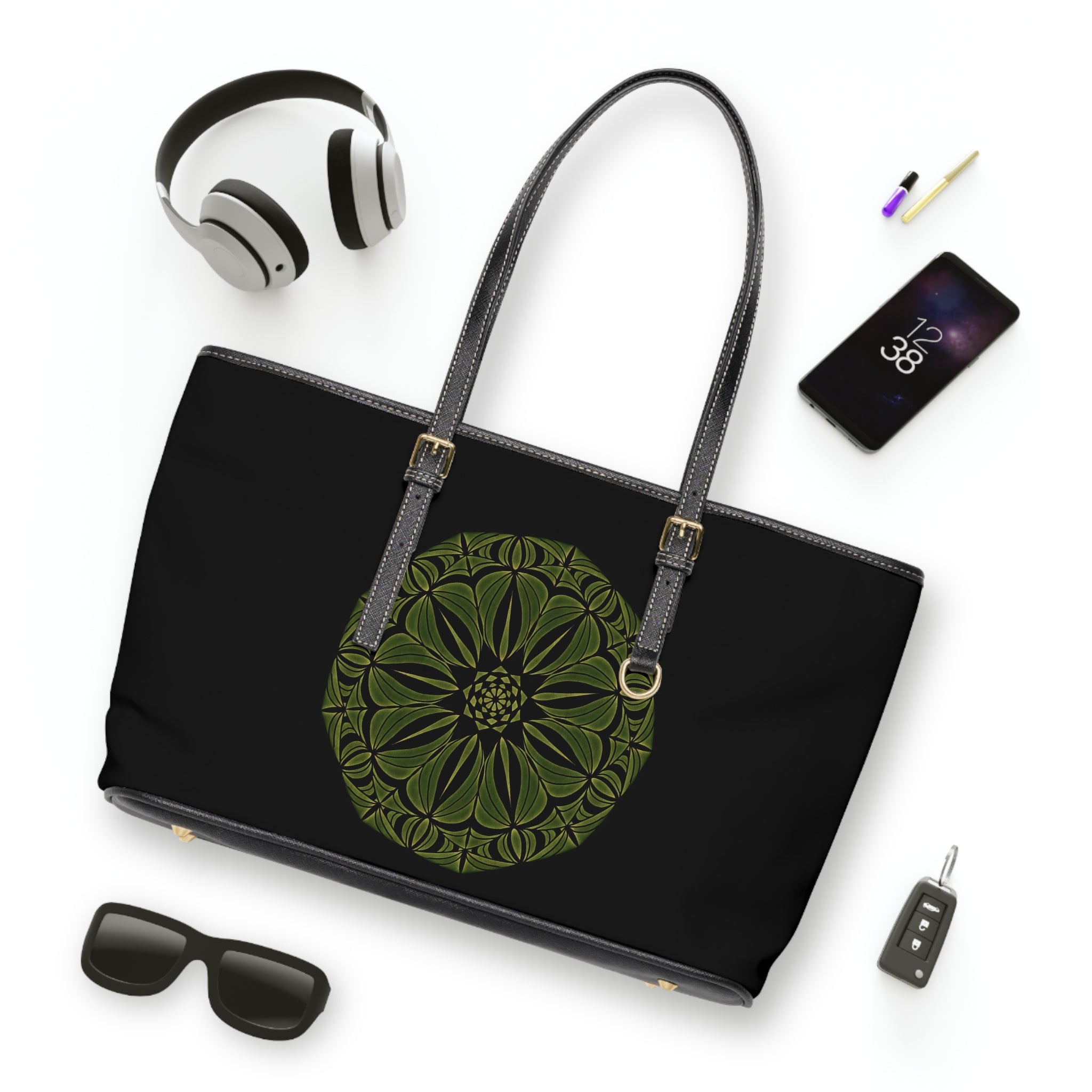 Romina Green Mandala PU Leather Shoulder Bag — Boho Floral Tote for Everyday & Gifts by Infinite Hue