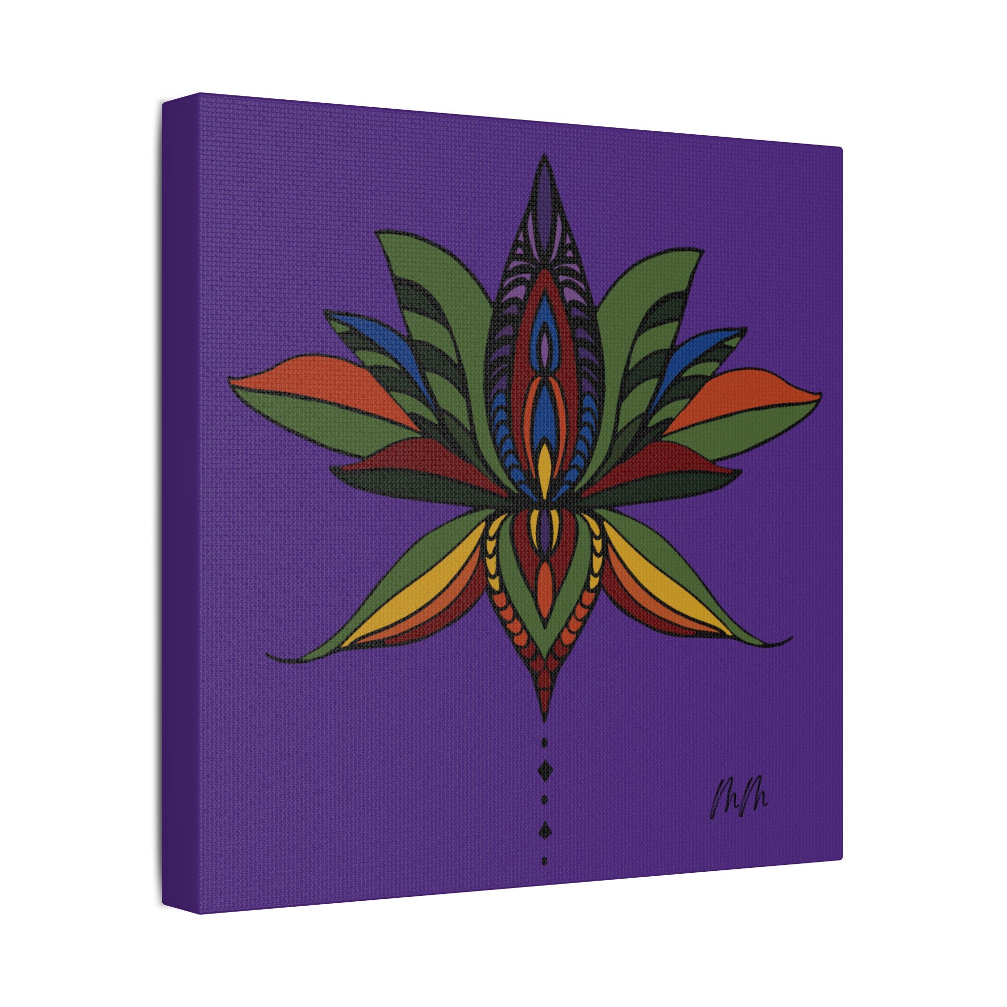 Martha Mandala Colorful Lotus Art Satin Stretched Canvas