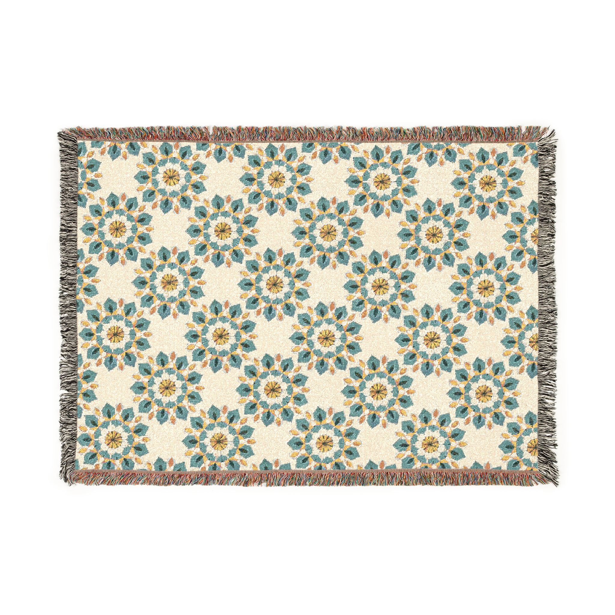 Daphne Mandala Art Woven Blanket — Boho Floral Medallion Throw Blanket (Reversible, Cozy Home Décor) by Infinite Hue