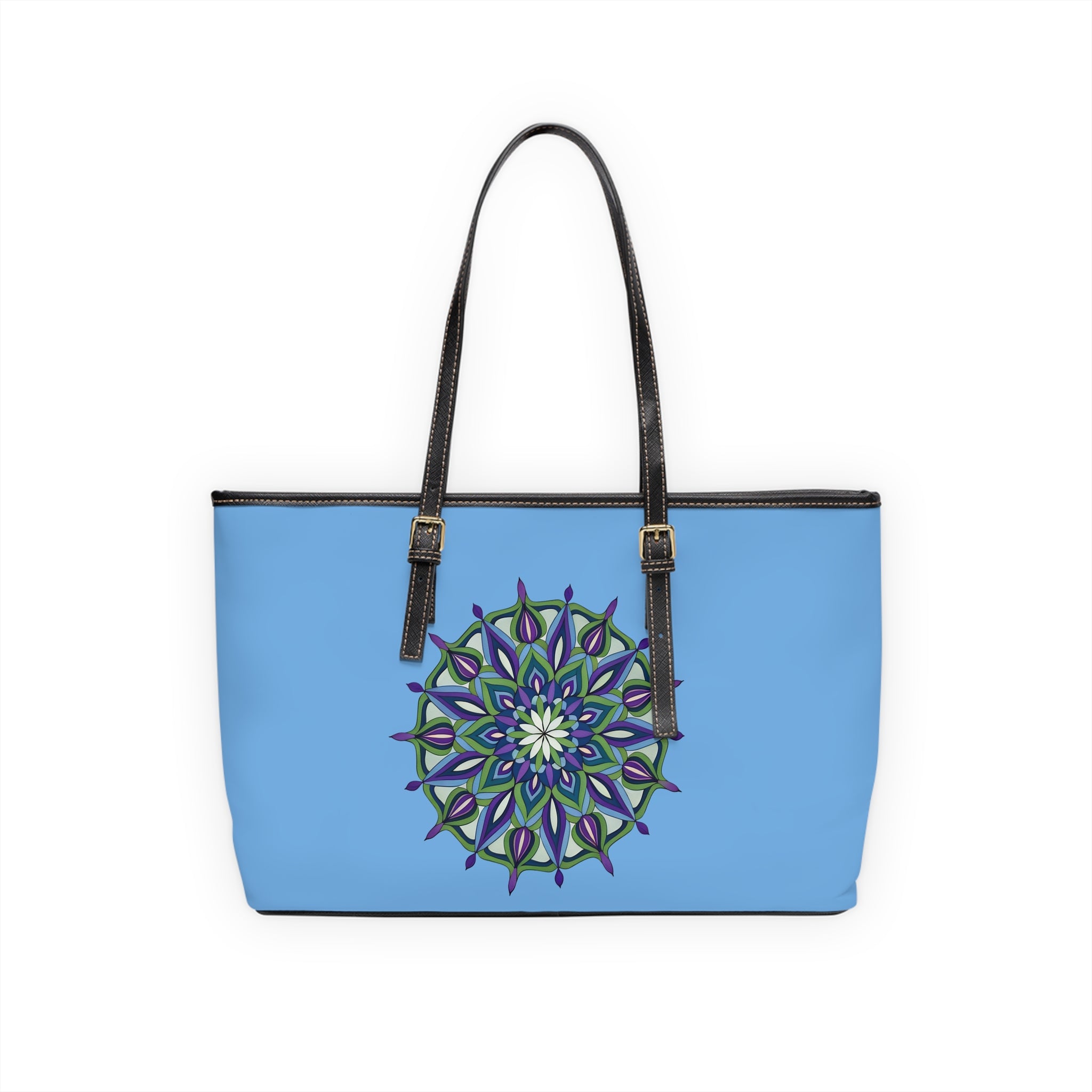 Greeshmi  Mandala Art PU Leather Shoulder Bag — Blue Mandala Tote for Everyday, Yoga & Gifts by Infinite Hue