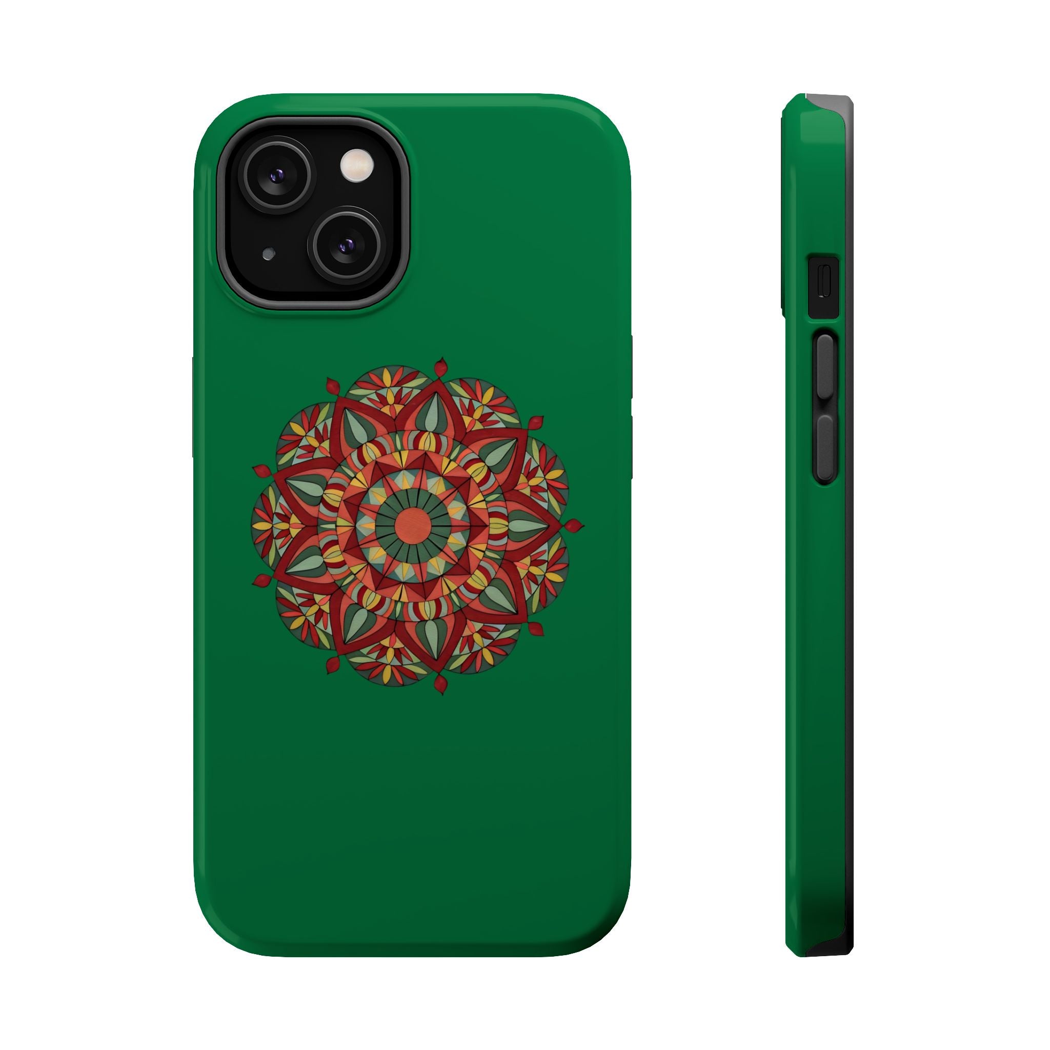Thalia Mandala Art Impact-Resistant Magnetic Phone Case — Red Green Floral Mosaic