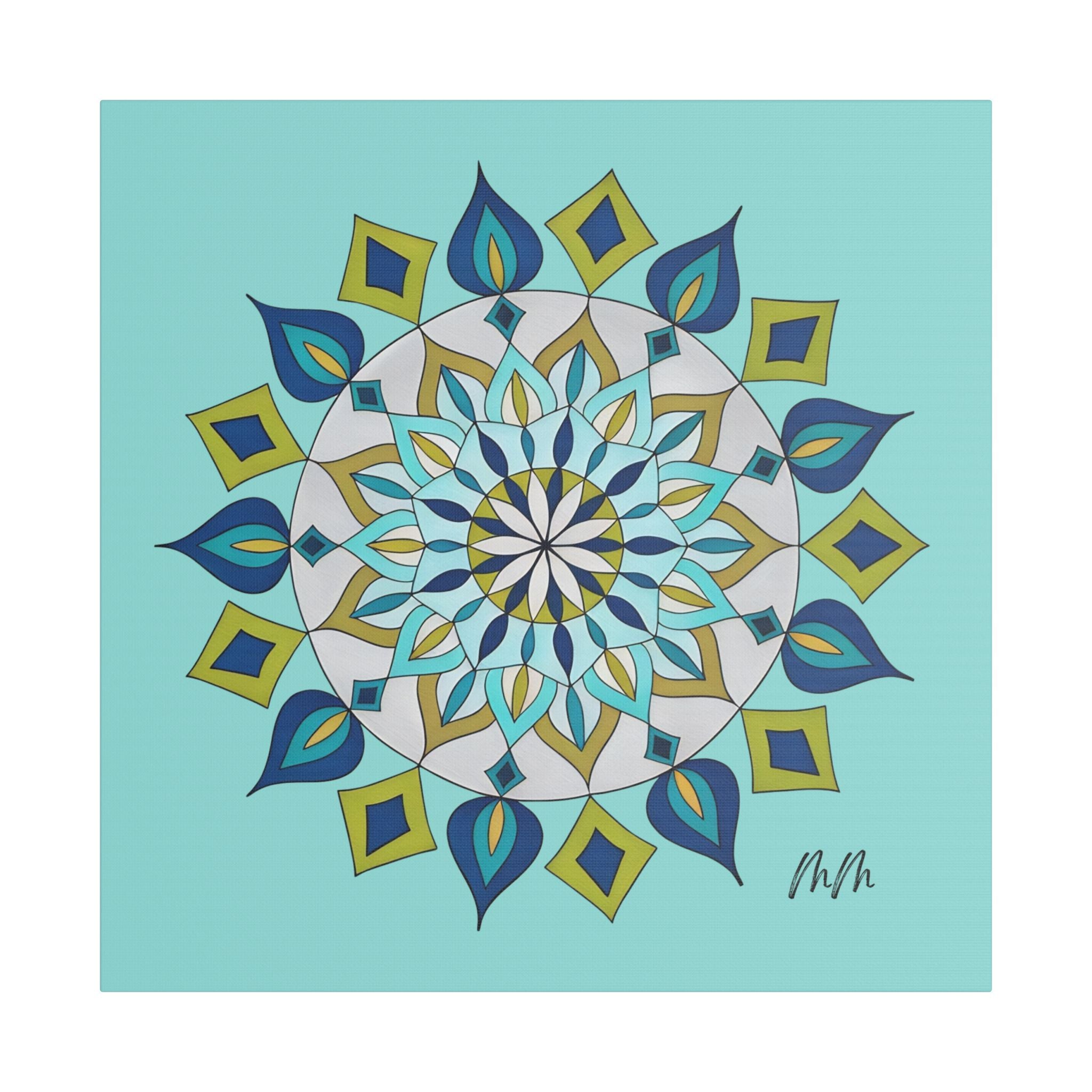 Emry Mandala Turquoise Satin Canvas Print — Geometric Wall Art