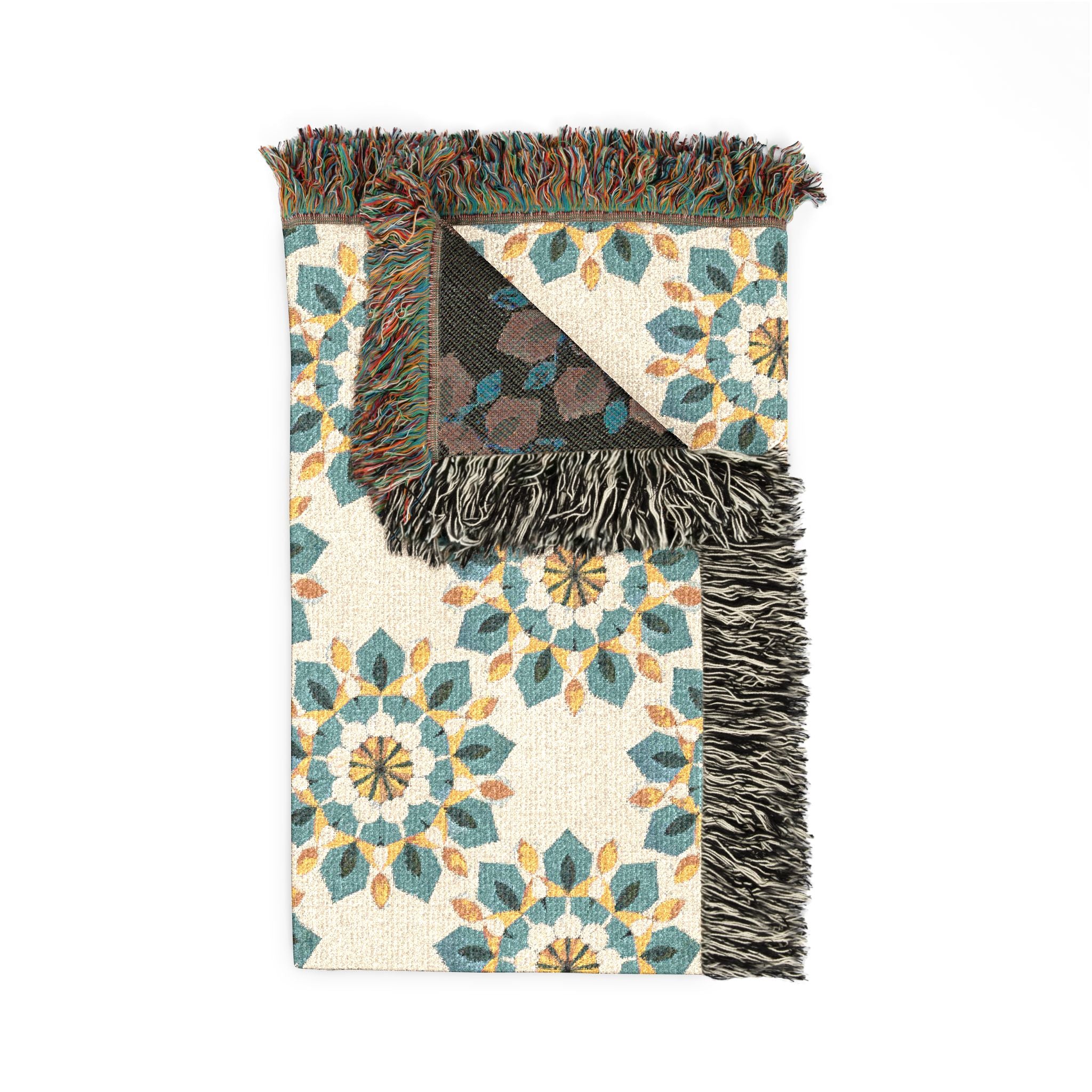 Daphne Mandala Art Woven Blanket — Boho Floral Medallion Throw Blanket (Reversible, Cozy Home Décor) by Infinite Hue