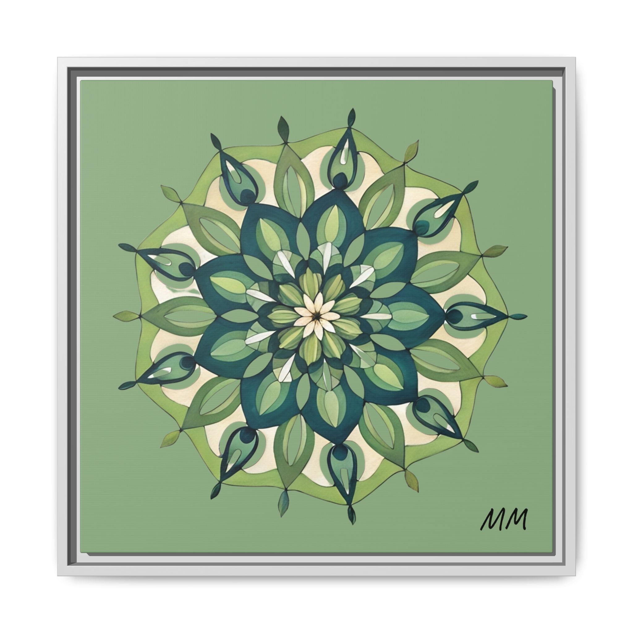 Evie Green Floral Mandala Matte Canvas Framed Wall Art