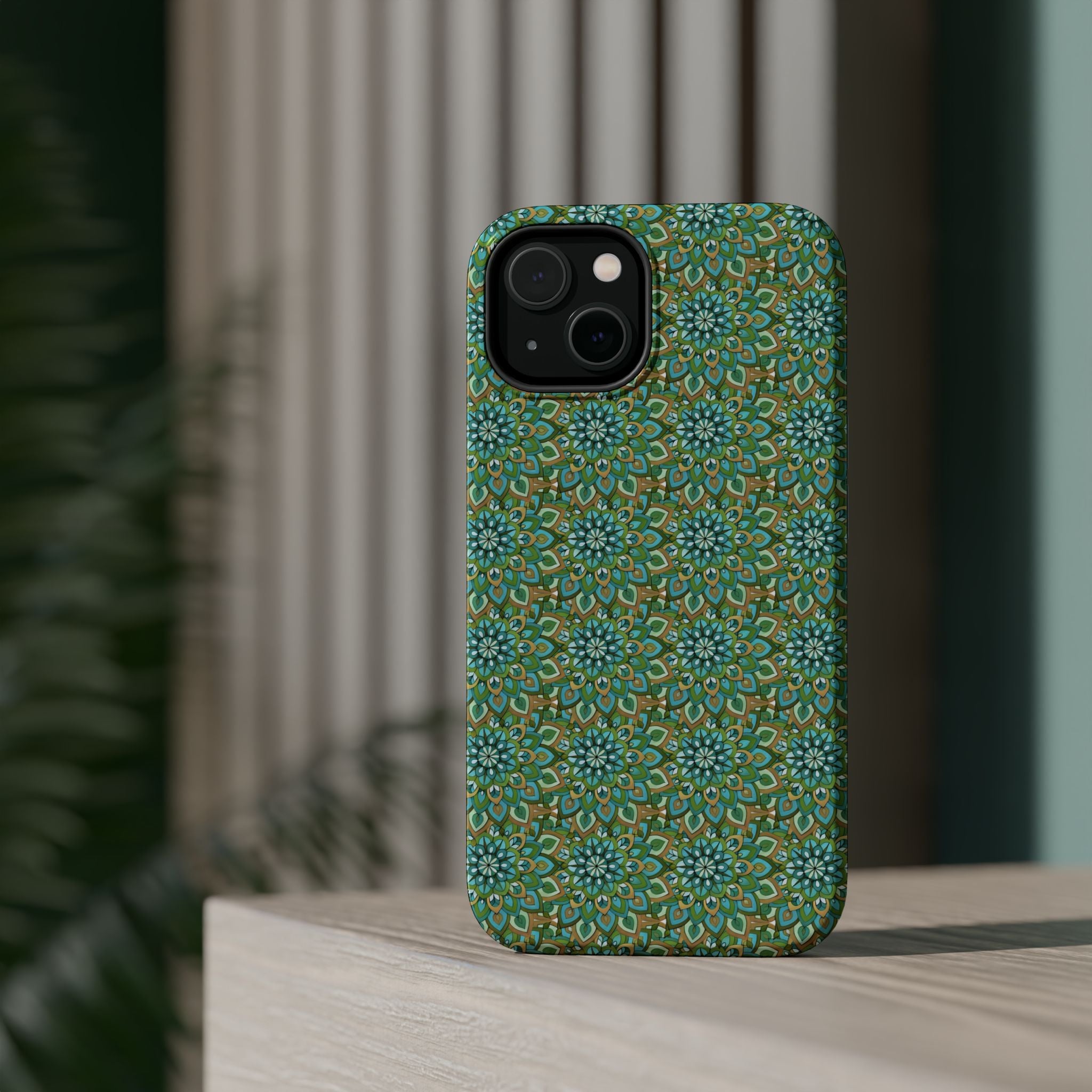 Mary Mandala Magnetic Impact-Resistant Phone Case — Green Floral Mandala Pattern