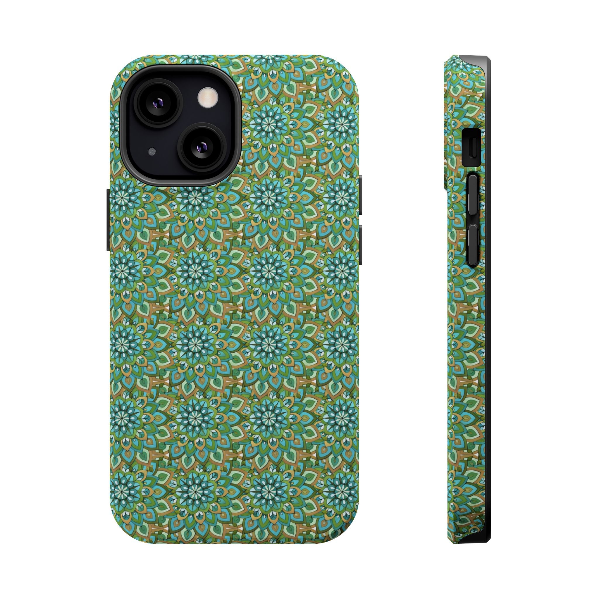 Mary Mandala Magnetic Impact-Resistant Phone Case — Green Floral Mandala Pattern