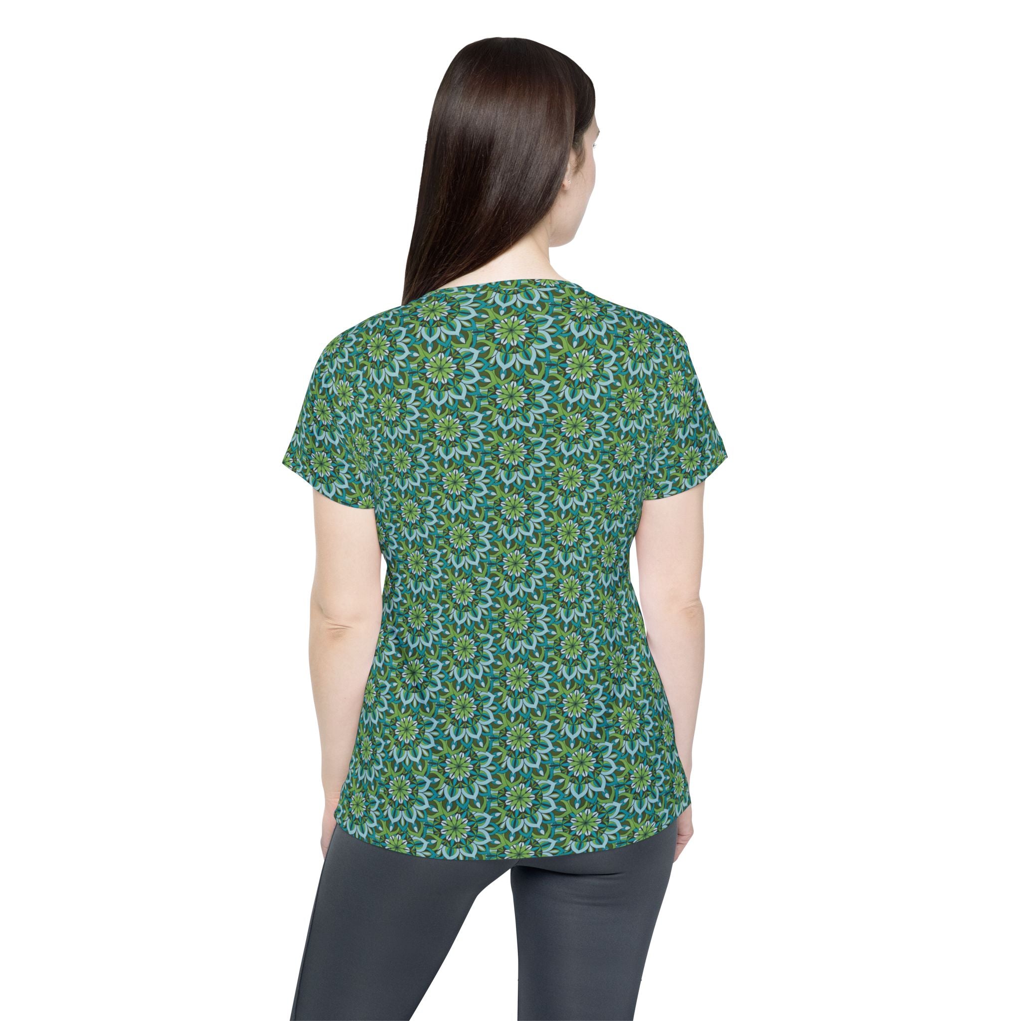 Lynne Mandala Floral Green All-Over Print Women's Sports Jersey — Lightweight Athletic Tee
