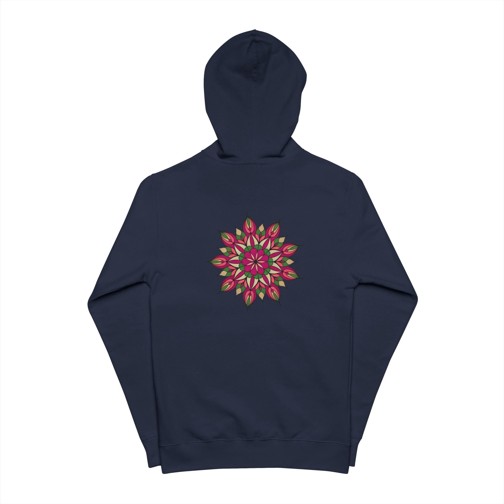 Avery Mandala Floral Zip Hoodie — Green Fleece Zip-Up with Back Flower Mandala