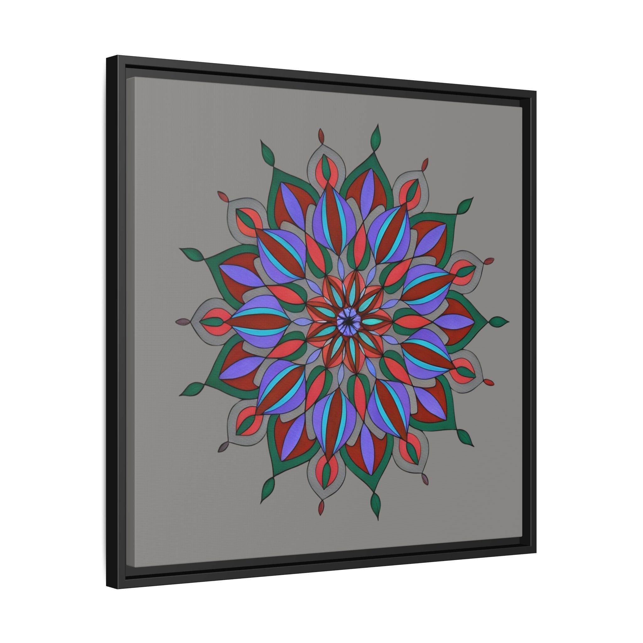 Maya Framed Floral Mandala Matte Canvas Wall Art — Teal Boho Home Decor
