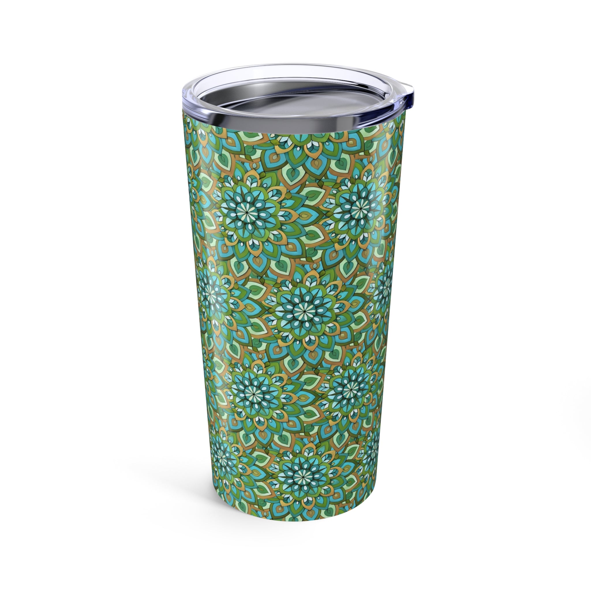 Mary Mandala 20oz Insulated Tumbler — Green Boho Floral Mandala Pattern