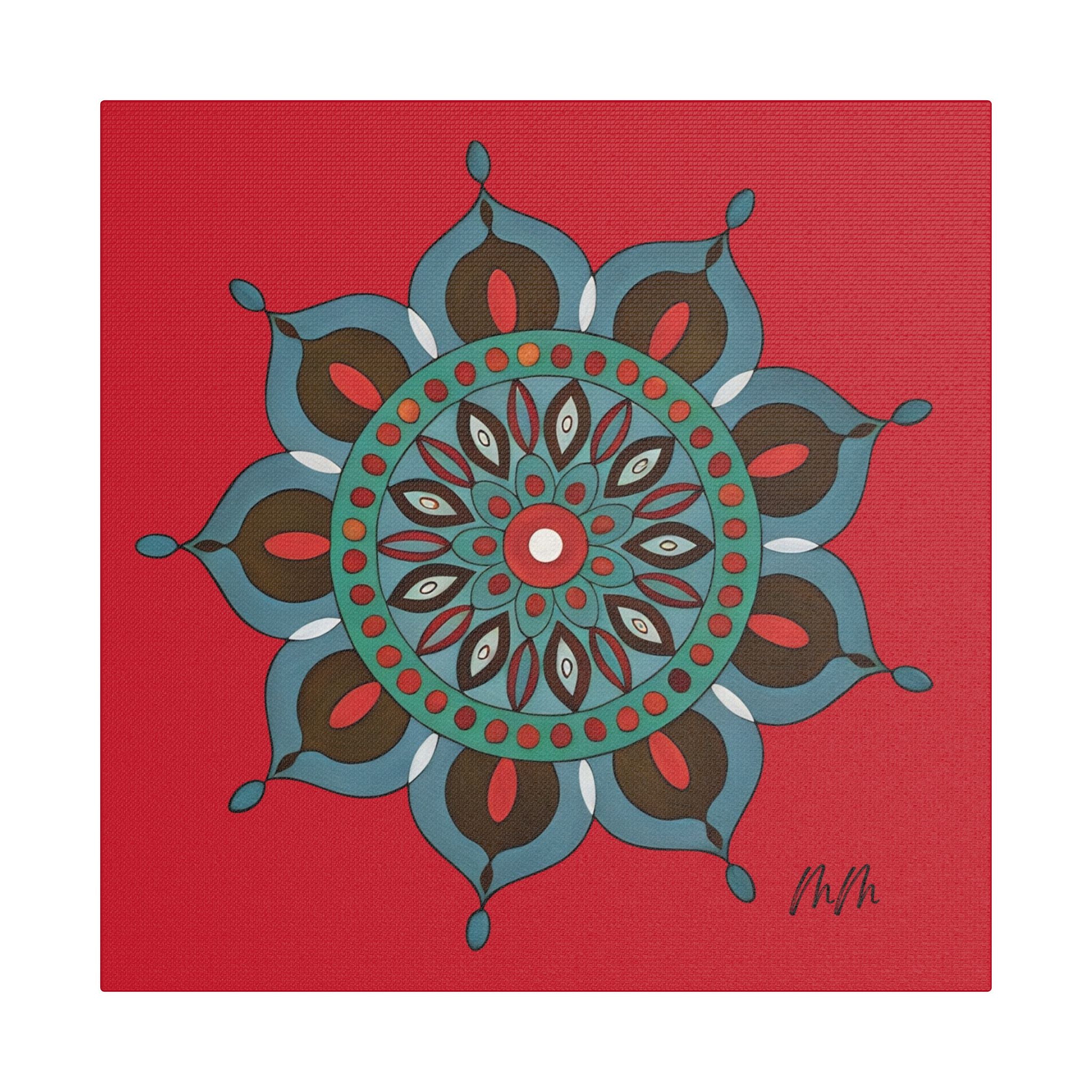 Everlee Mandala Wall Art Canvas - Red Floral Geometric Stretched Satin Print