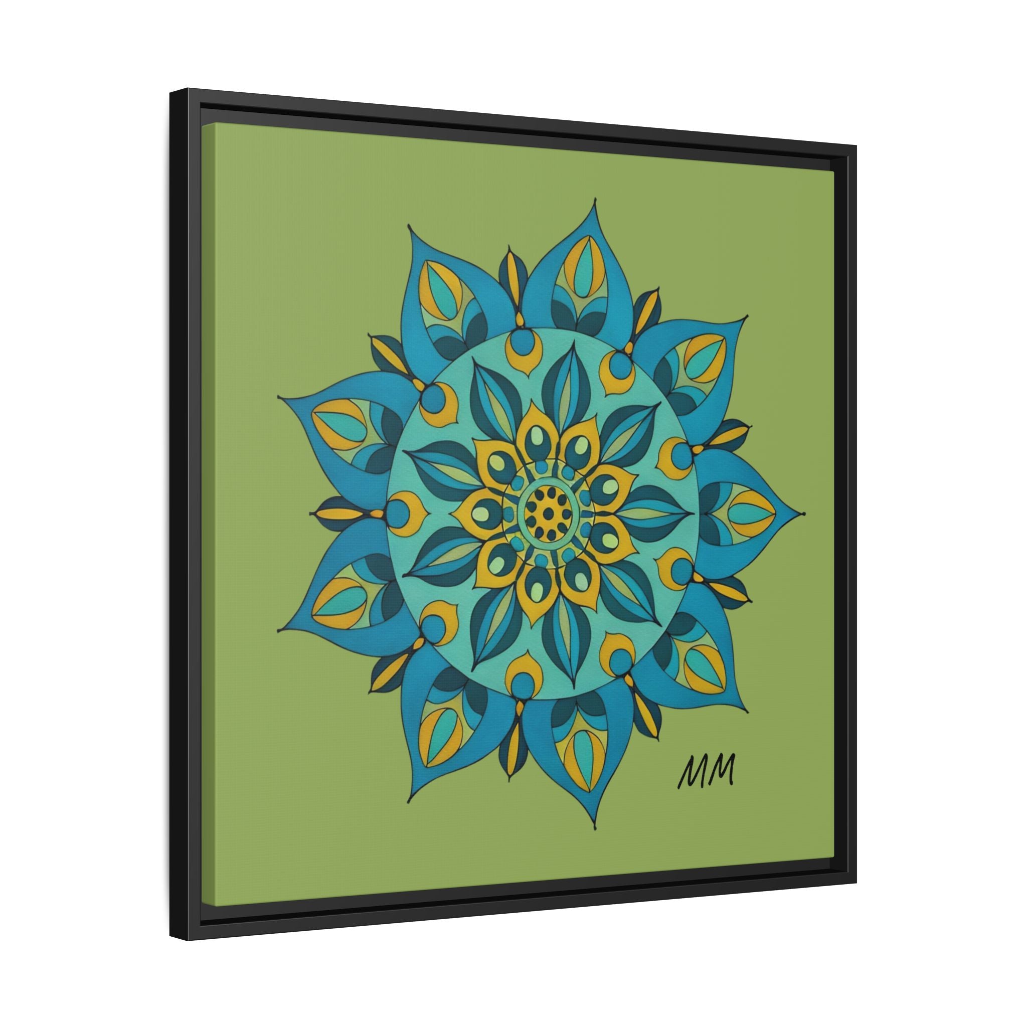Genesis Framed Mandala Wall Art — Teal & Gold Floral Canvas