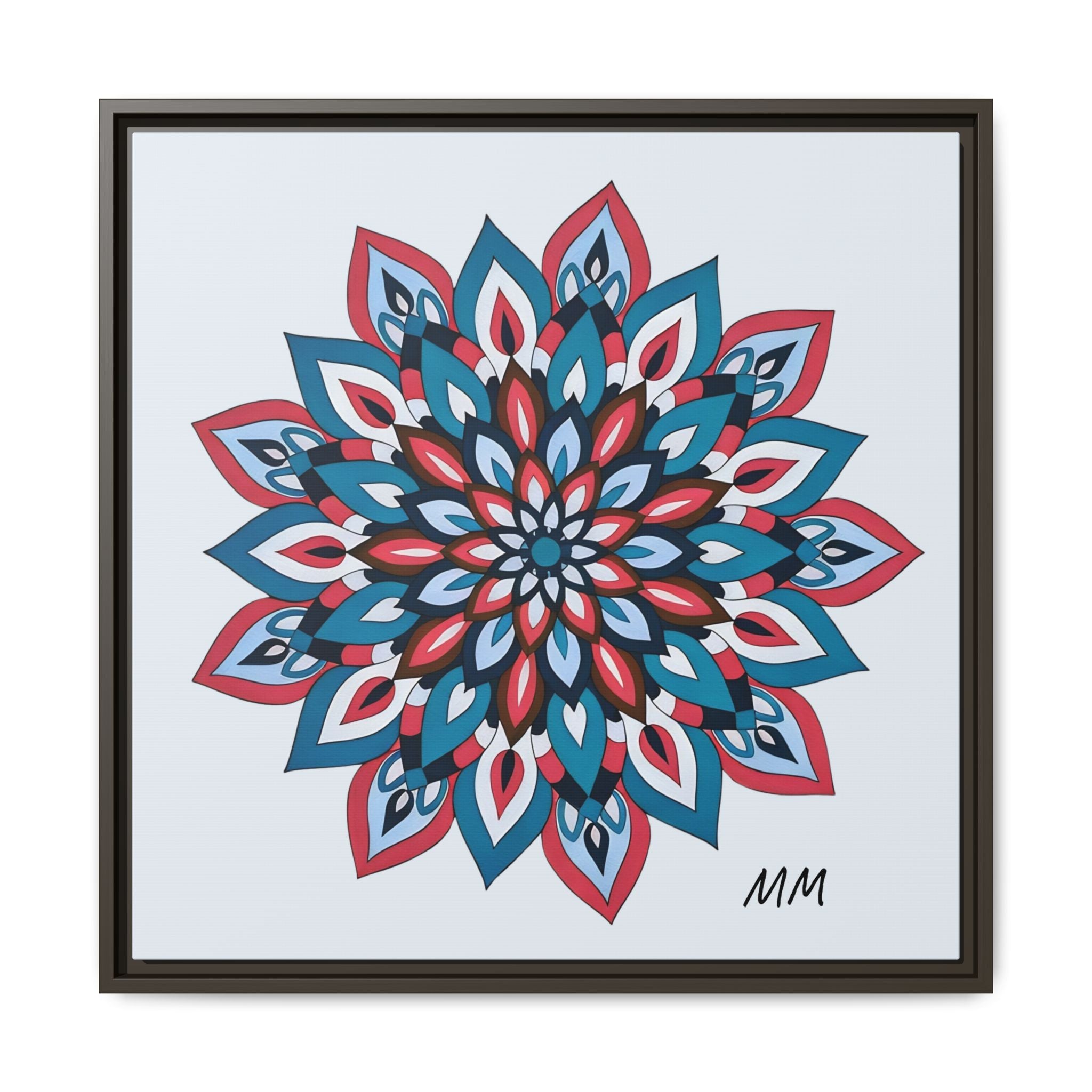 Quinn Framed Mandala Wall Art Print — Blue & Coral Floral Canvas