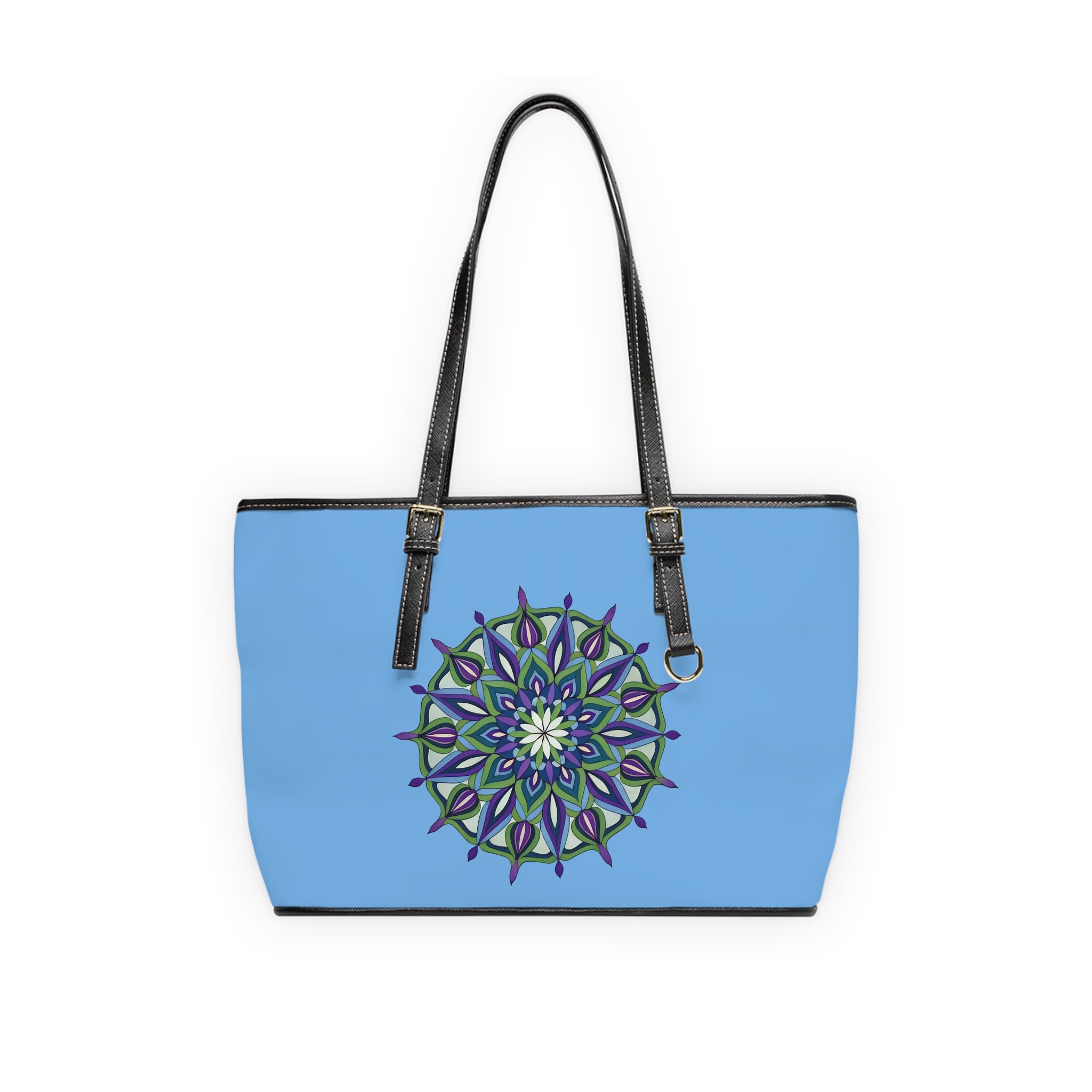 Greeshmi  Mandala Art PU Leather Shoulder Bag — Blue Mandala Tote for Everyday, Yoga & Gifts by Infinite Hue