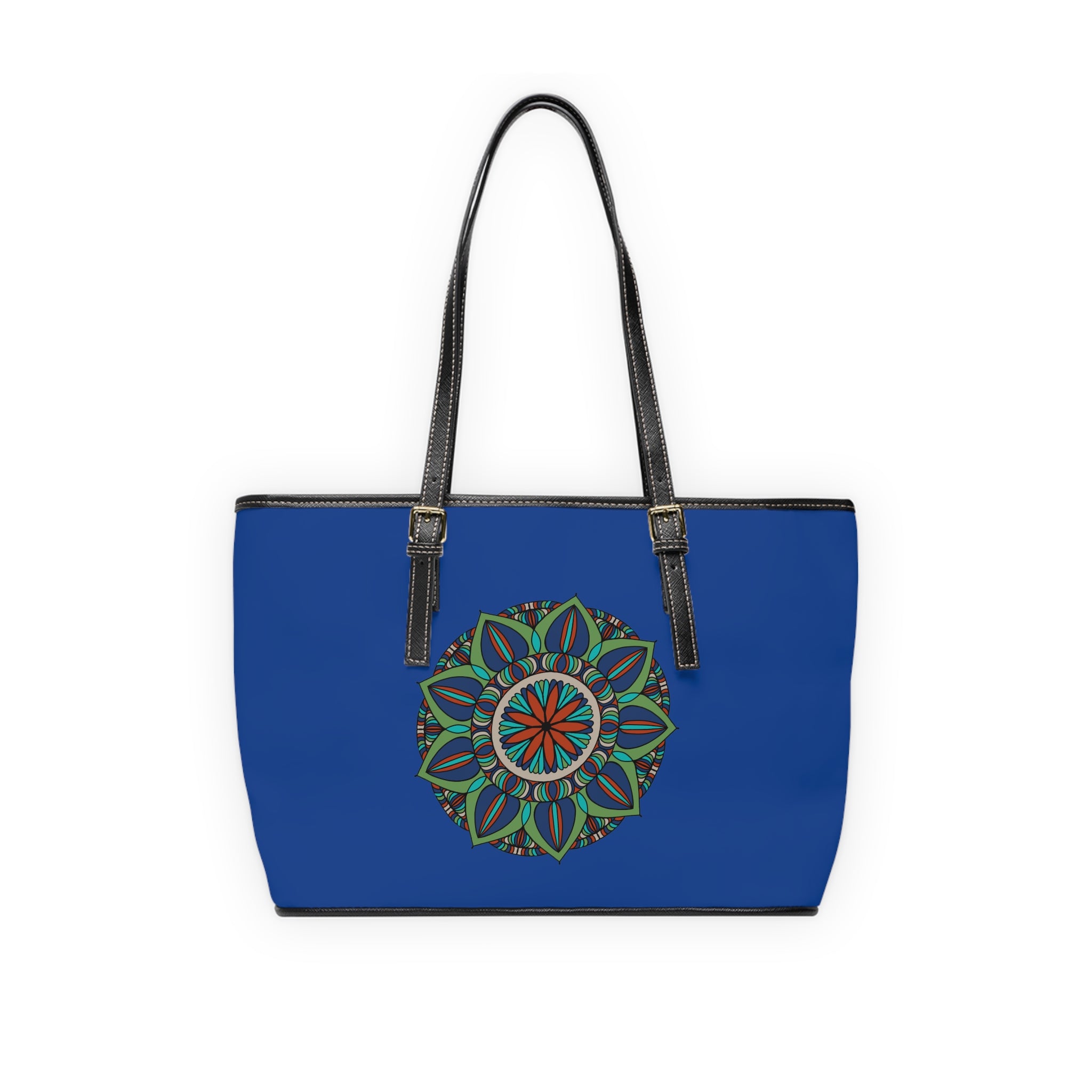 Mckinley Blue Mandala PU Leather Shoulder Bag — Boho Floral Tote