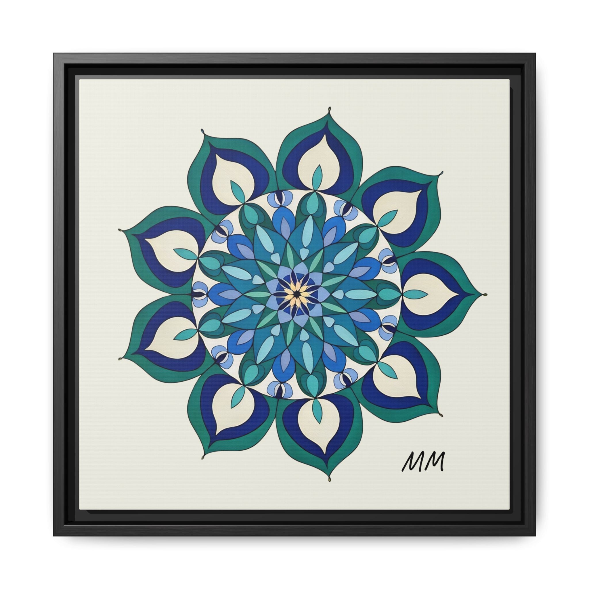 Lottie Framed Blue Green Mandala Wall Art — Matte Canvas Print