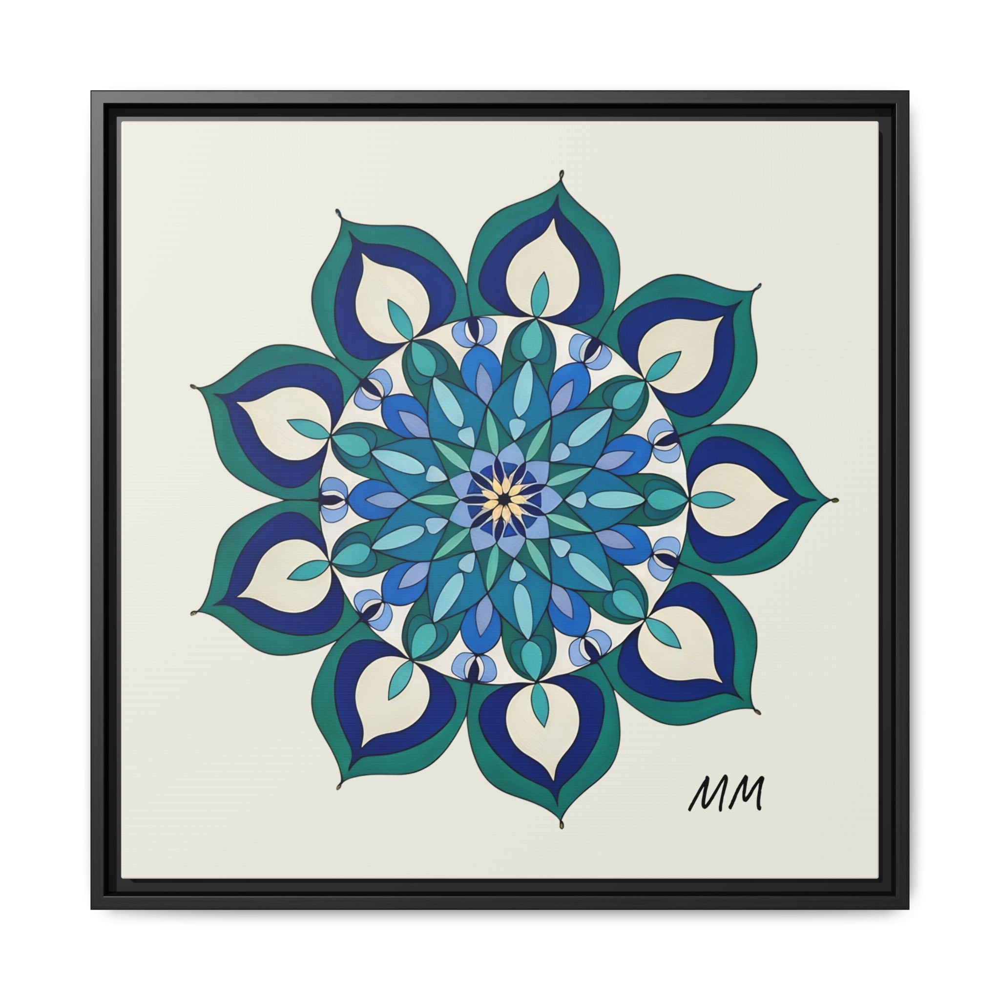 Lottie Framed Blue Green Mandala Wall Art — Matte Canvas Print