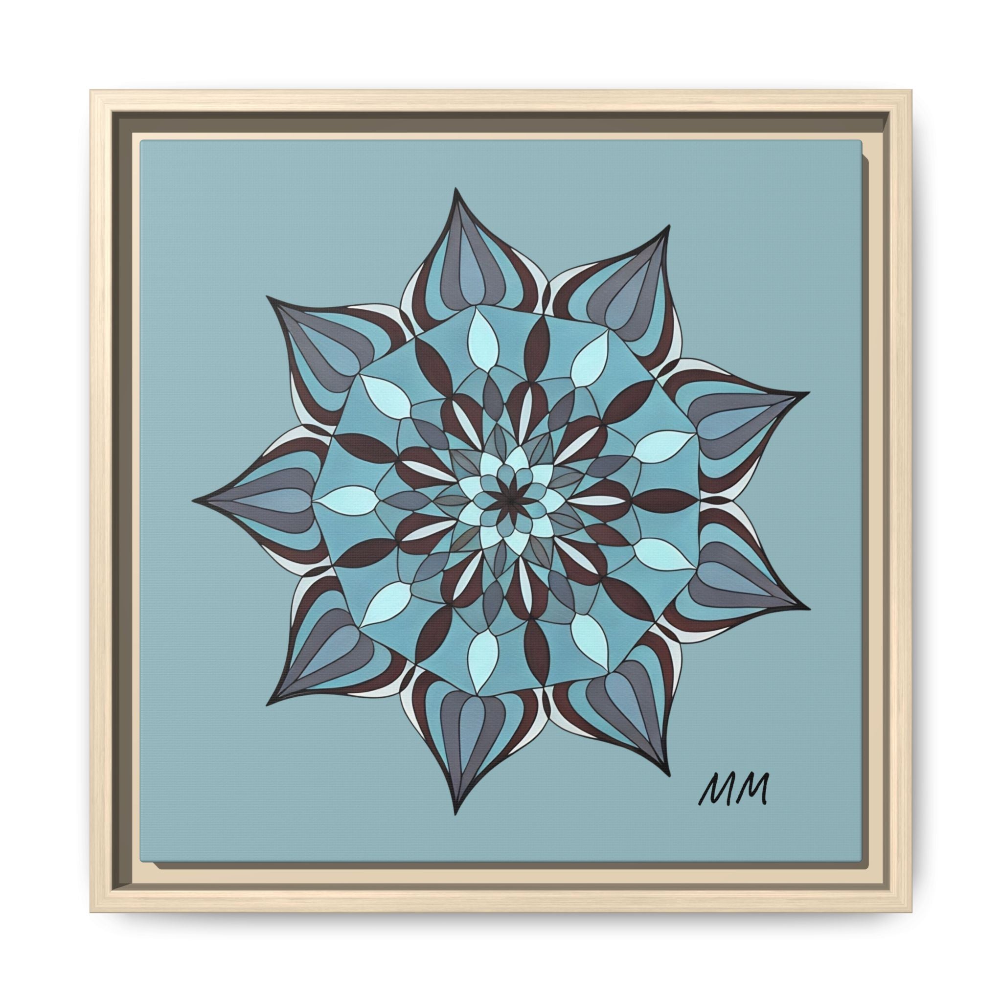 Wren Framed Blue Mandala Canvas Art – Matte Floral Wall Decor