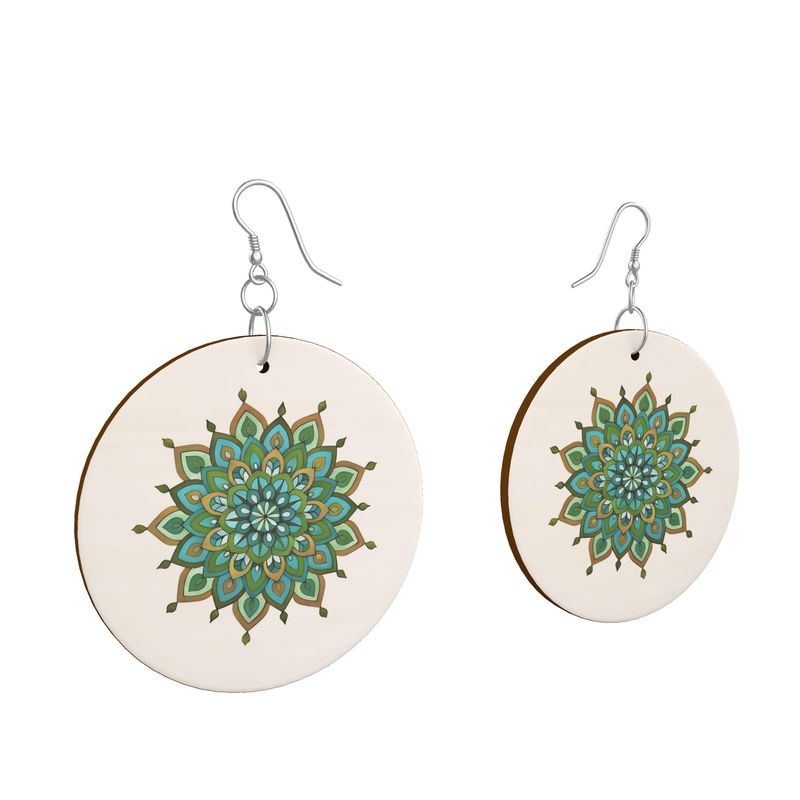Mary Mandala Art Wooden Earrings: Organic Shape by Infinite Hue