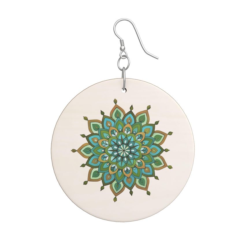 Mary Mandala Art Wooden Earrings: Organic Shape by Infinite Hue